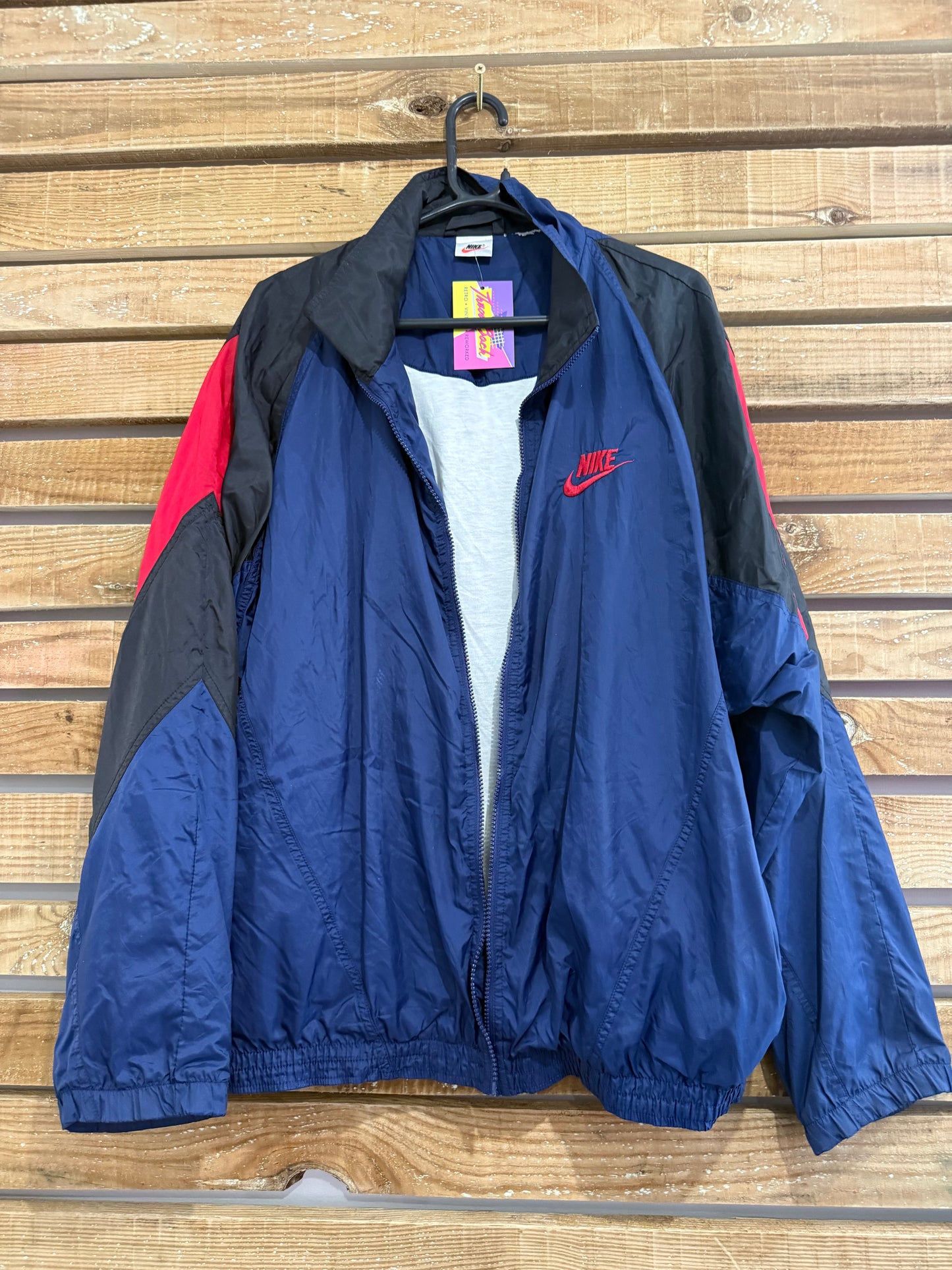 Vintage 90s Nike Swoosh zip up windbreaker/ shell track jacket. Size XL. Festival.