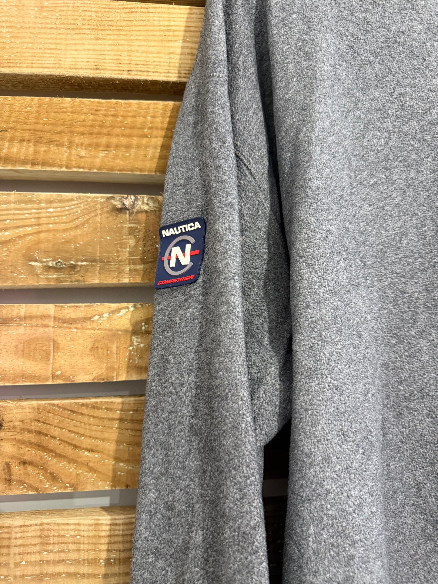 Vintage 90s RARE Nautica spell-out fleece 1/4 zip jacket. Grey. Size XL
