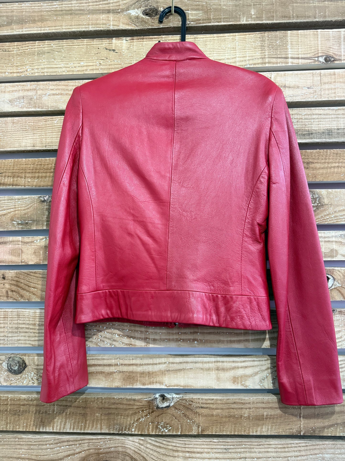 Vintage Y2K red leather bomber jacket. Size 12.