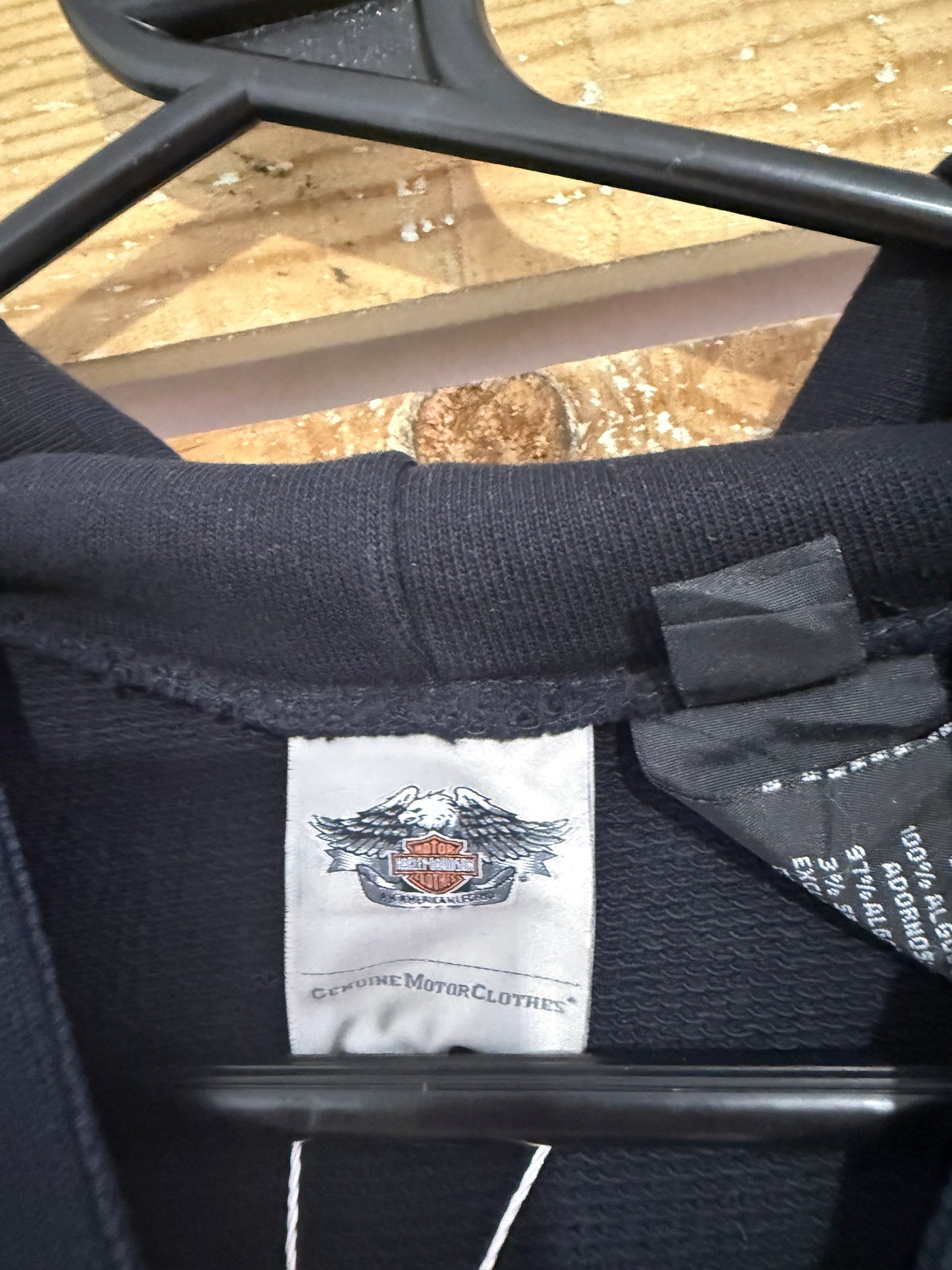 Vintage Y2K Harley-Davidson motorbike Spell-out hoodie. Hooded sweater. Black. Size Medium
