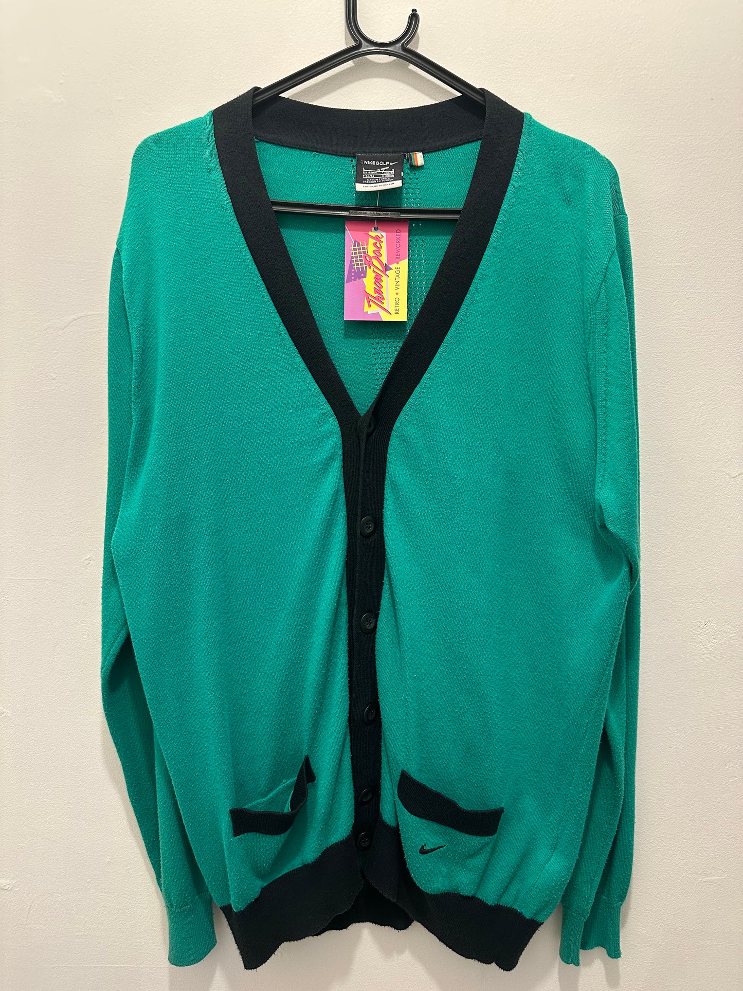 Vintage 90s Nike Golf knitted cardigan. Green & Black. Size Medium