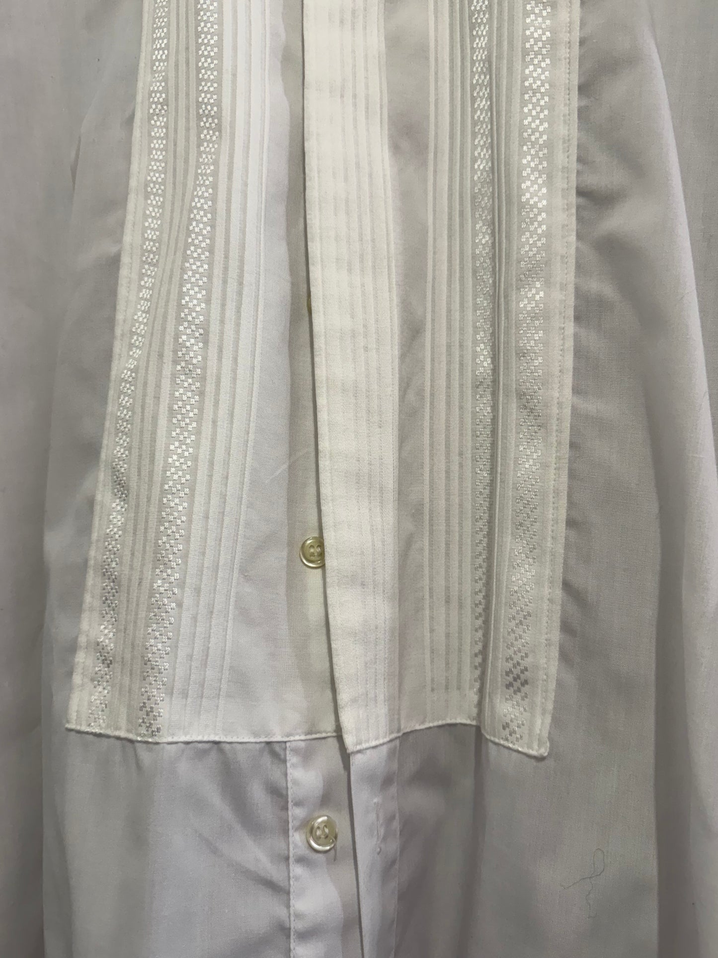 Rocola white Dress Shirt - French Cuffs, Tuxedo shirt. Size 16” collar. Size Large. Black tie.