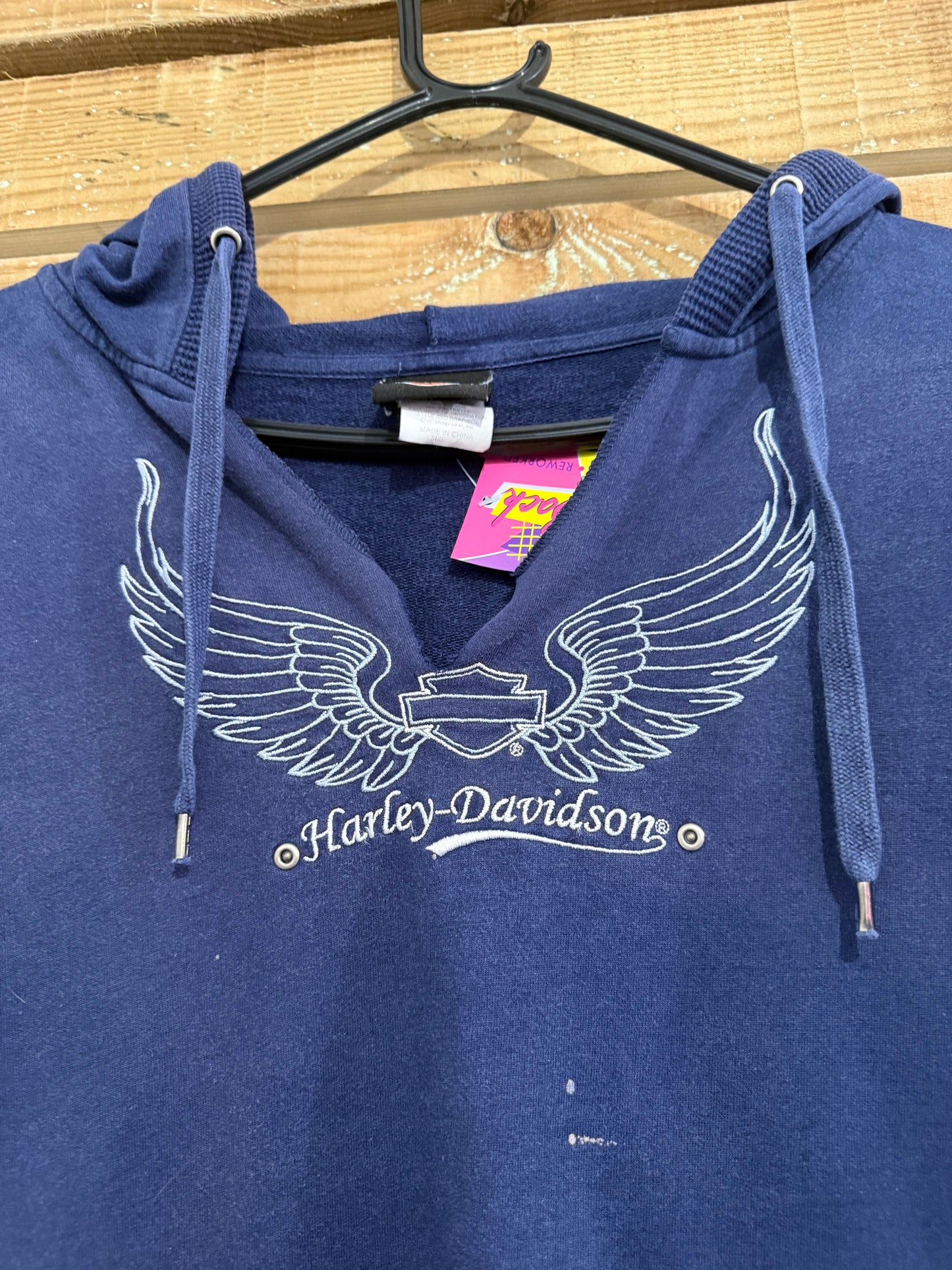 Vintage Y2K Harley-Davidson motorbike Spell-out hoodie. Hooded sweater. Navy. Size XL.