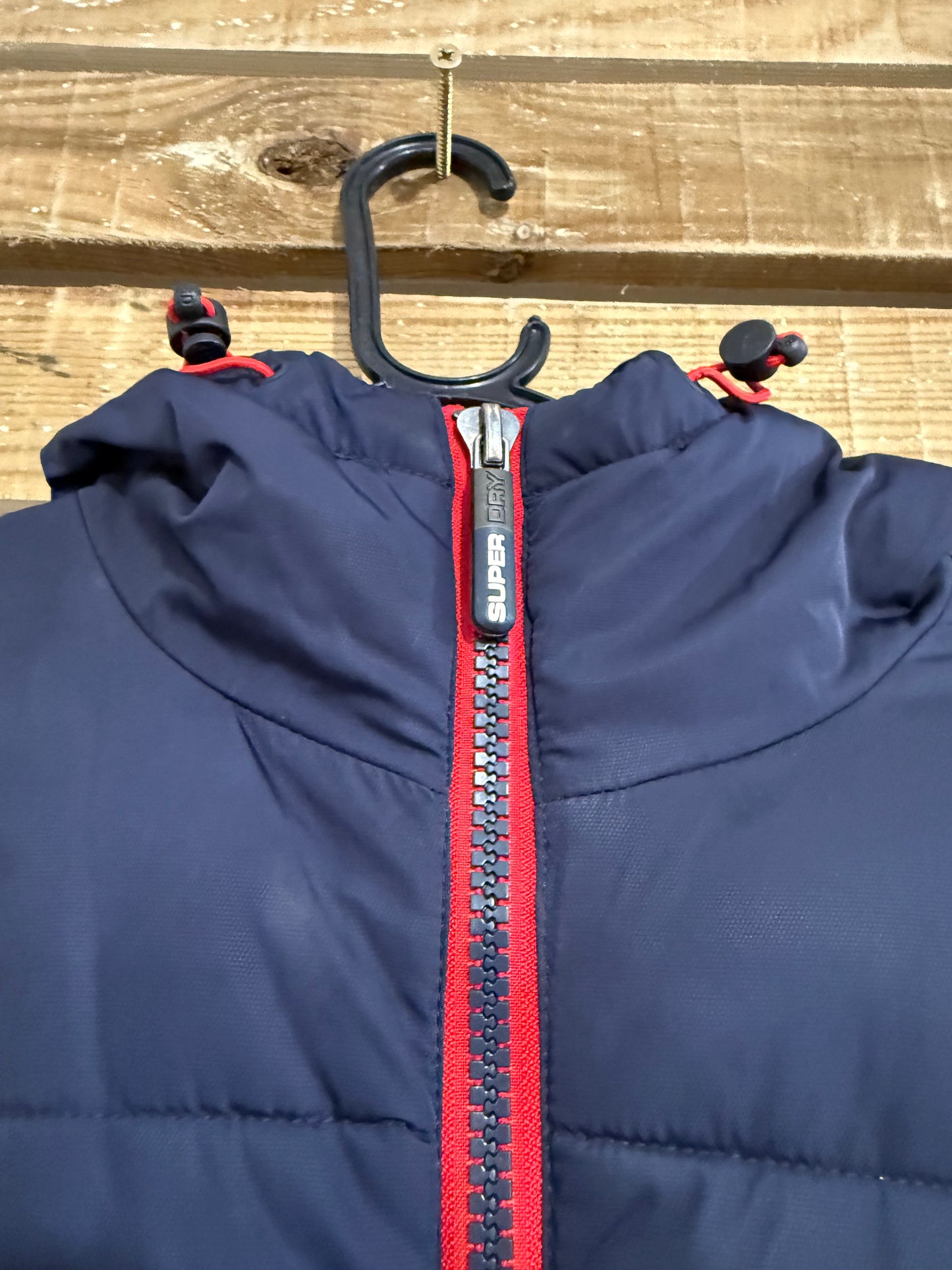 Superdry puffer hooded jacket/ coat. Blue Size XS.