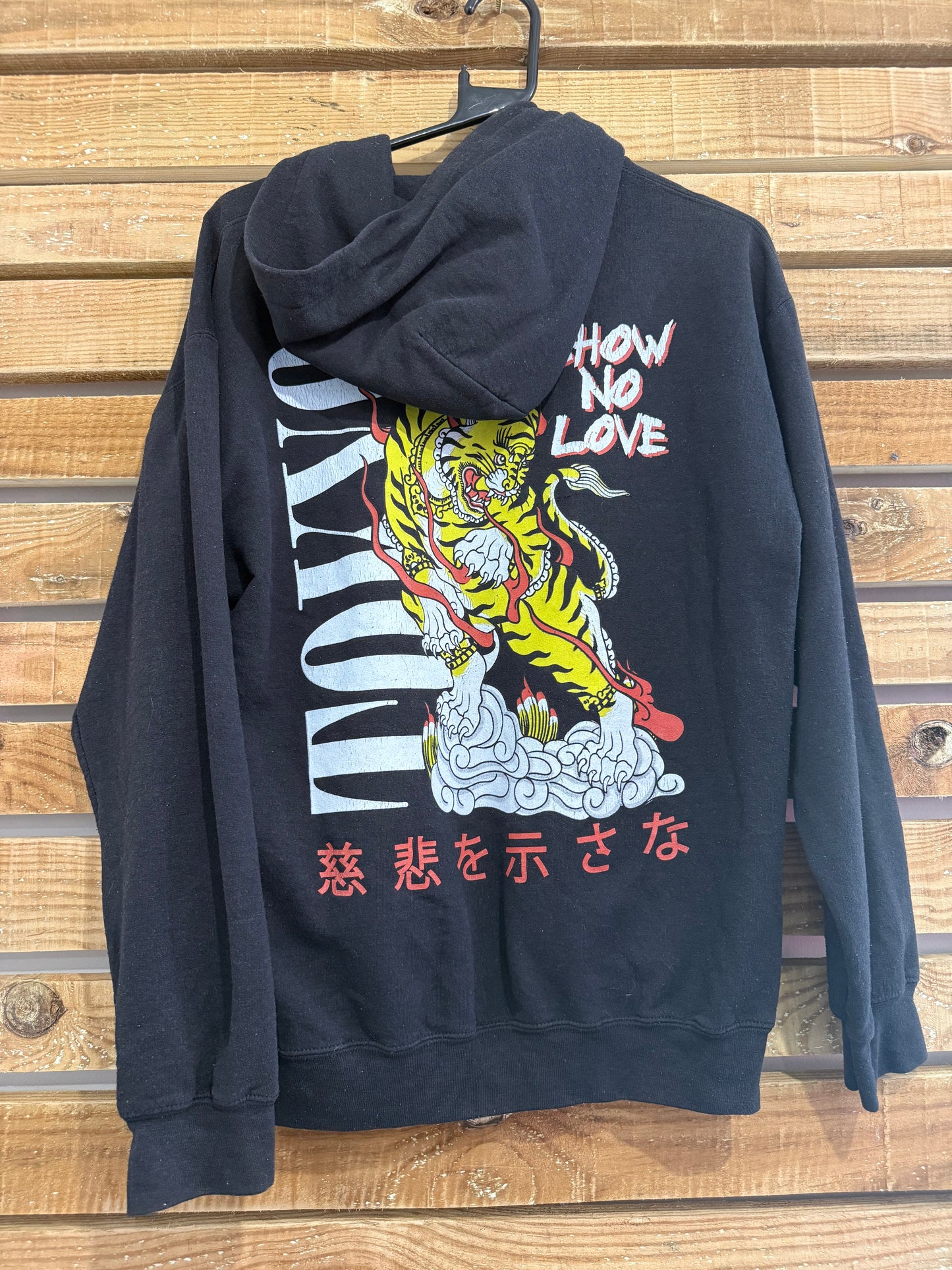 Vintage Y2K popular poison Tokyo tiger hoodie/ hooded sweater. Black. Size Medium.