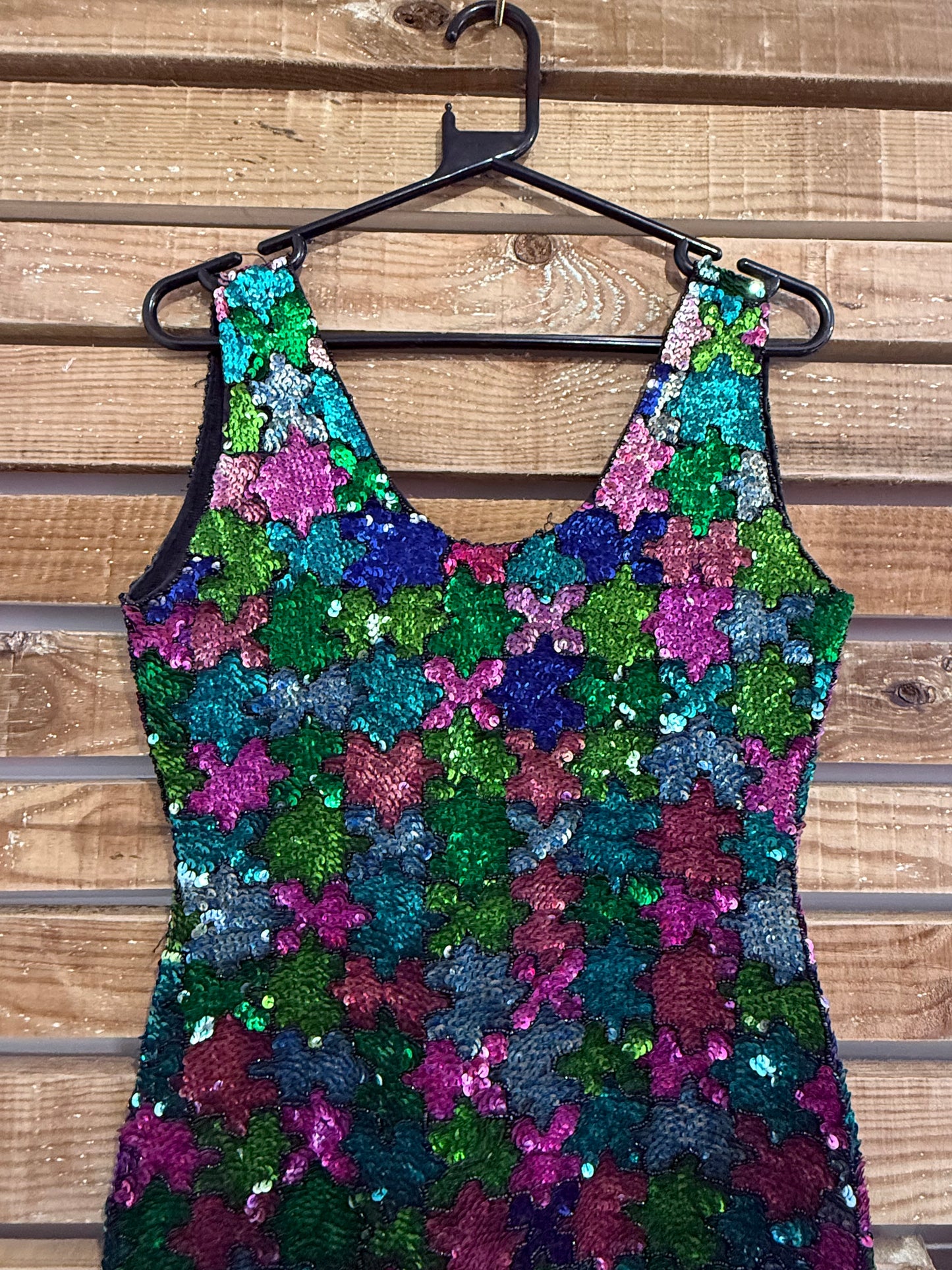 Vintage 80s sequin multicoloured dress. Party/ Festival/ Christmas. Size 10