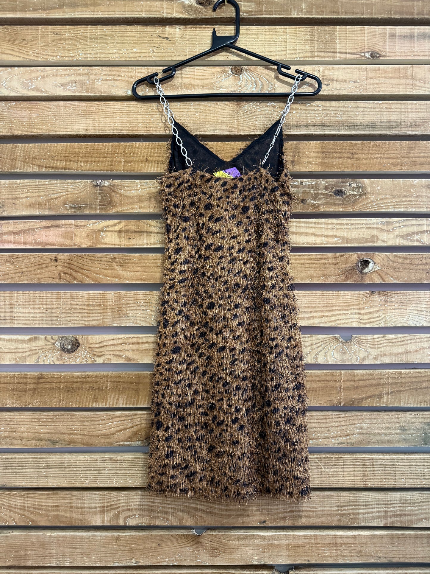 Vintage Y2K leopard print fluffy dress. Size 8. Festival. Chain detail.