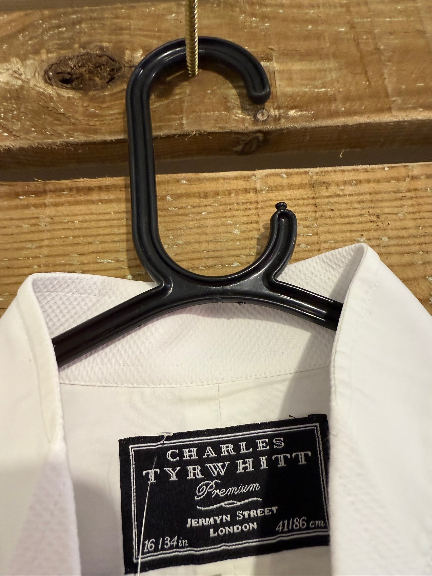 Charles Tyrwhitt Premium white Dress Shirt - French Cuffs, Size 16” collar. Size Large. Black tie.