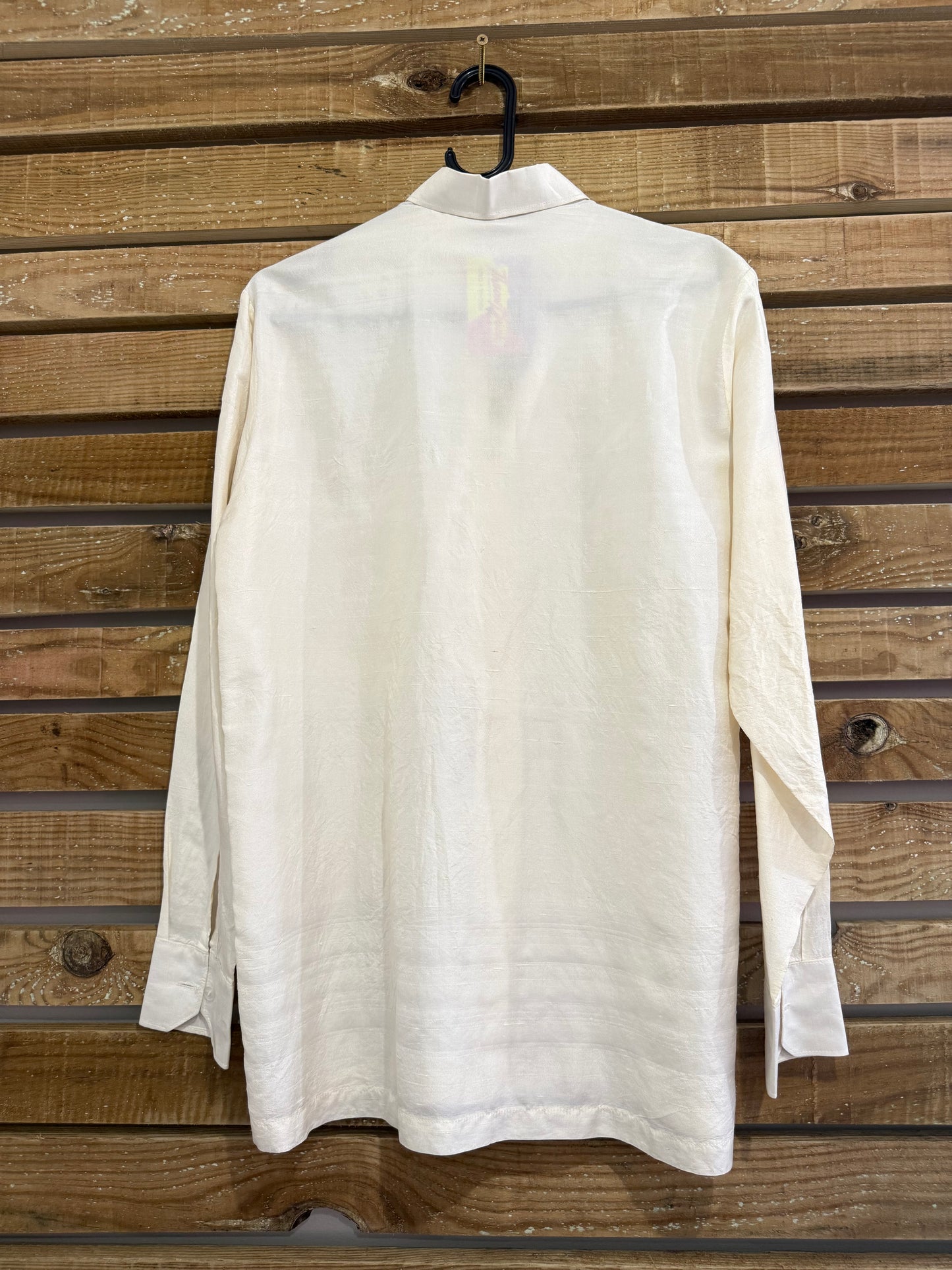 Vintage deadstock 80s cream silk button up top/ shirt. Size Medium.