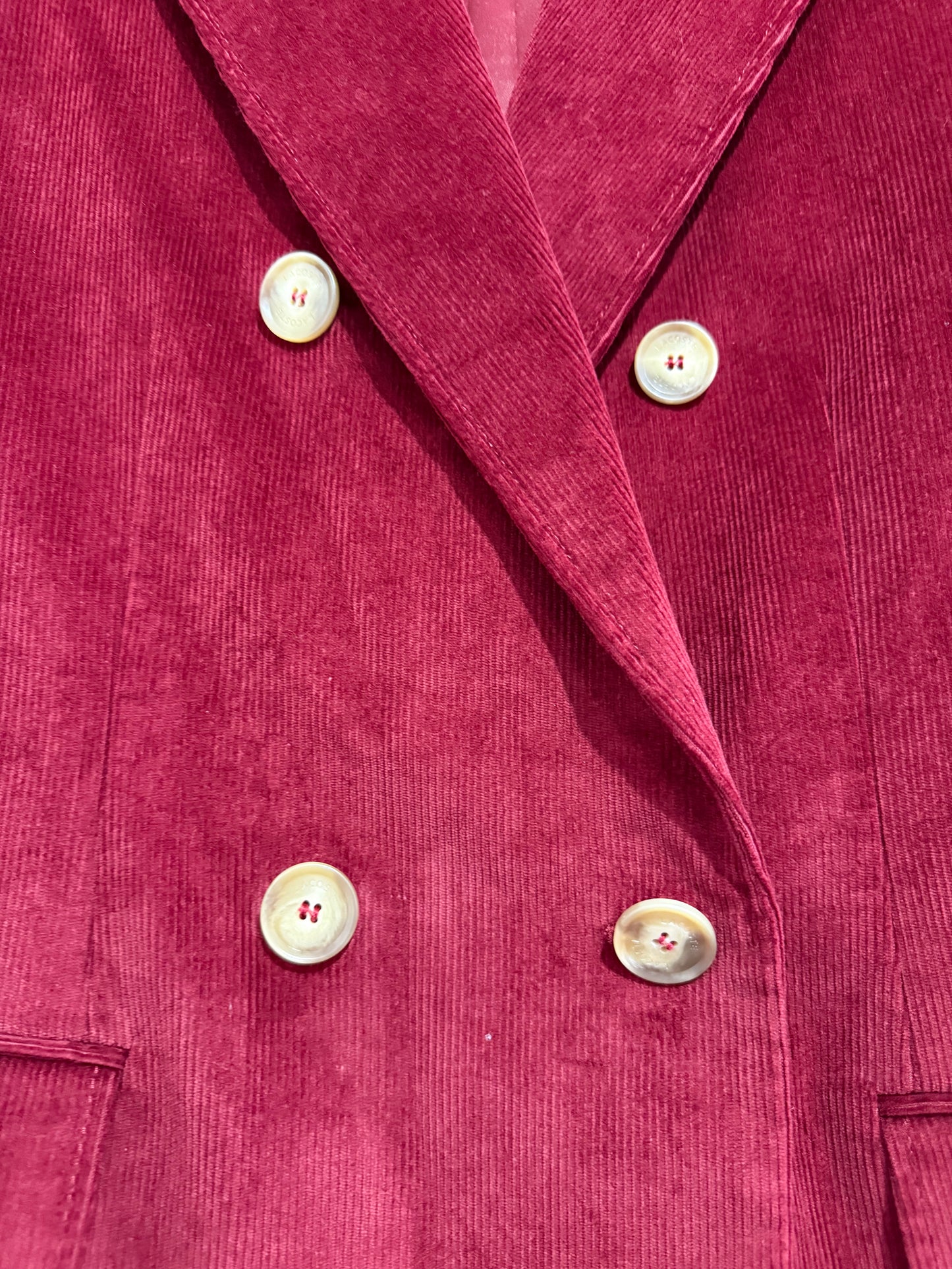 Lacoste cord double breasted blazer jacket. Size 38. Burgundy.