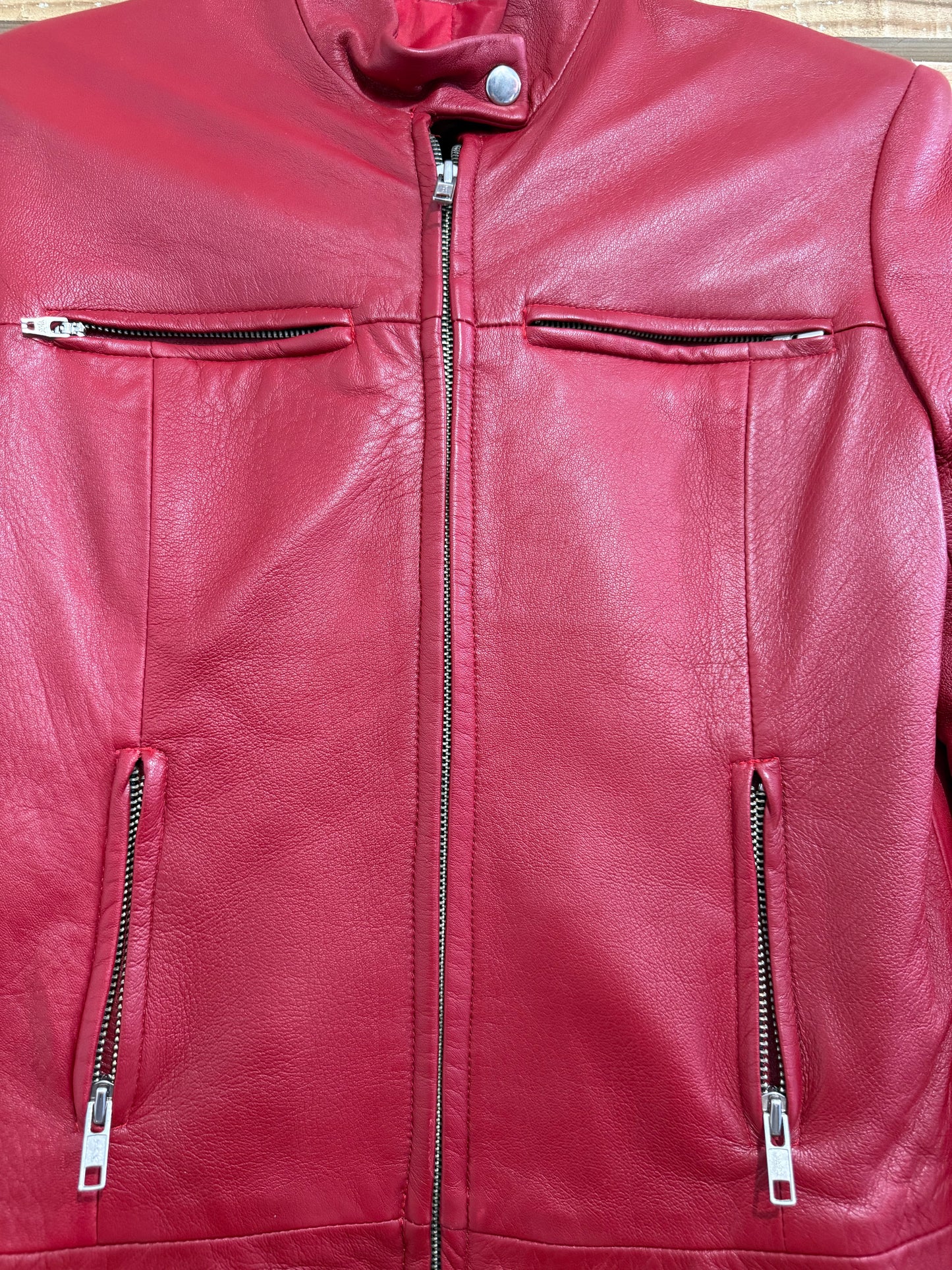 Vintage Y2K red leather bomber jacket. Size 12.
