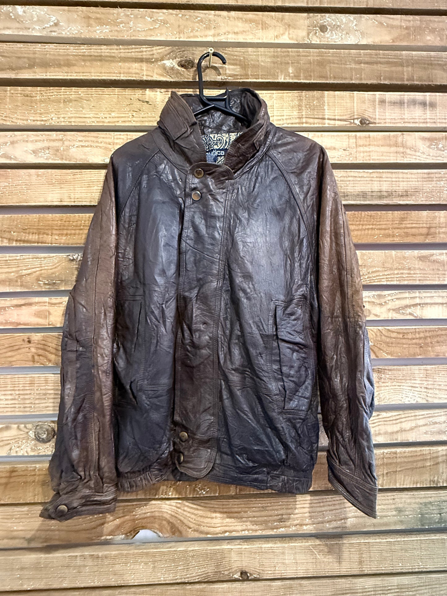 Vintage 90s Nautica leather bomber jacket. Brown. Size Large.