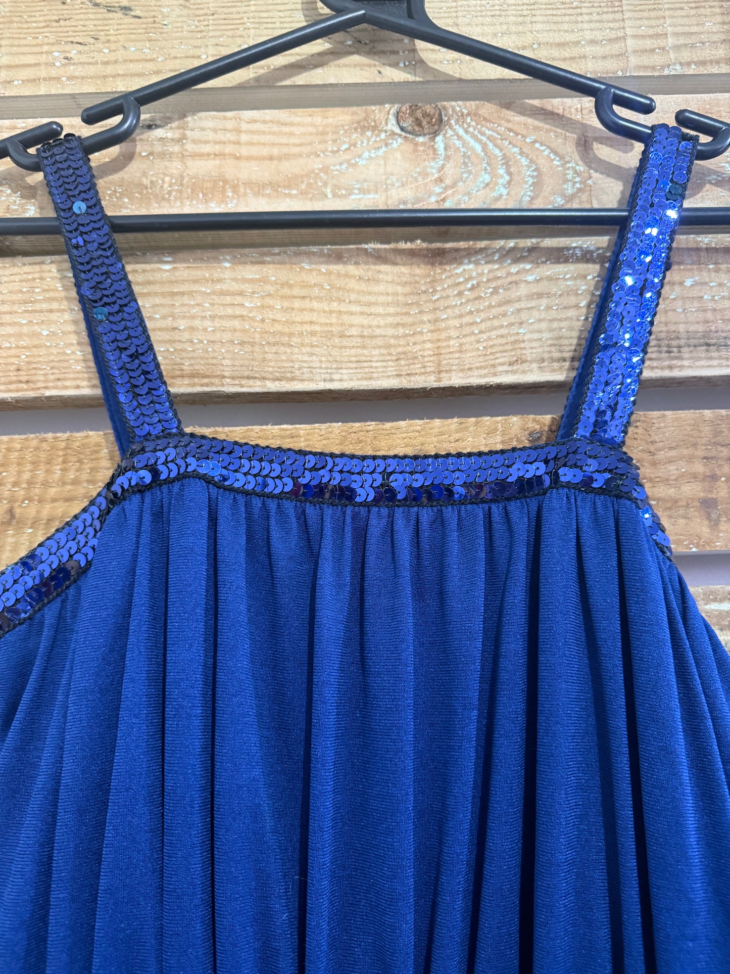 Vintage 80s does 50s Lucie Linden swing dress. Blue. Sequinned detail. Prom/ summer.