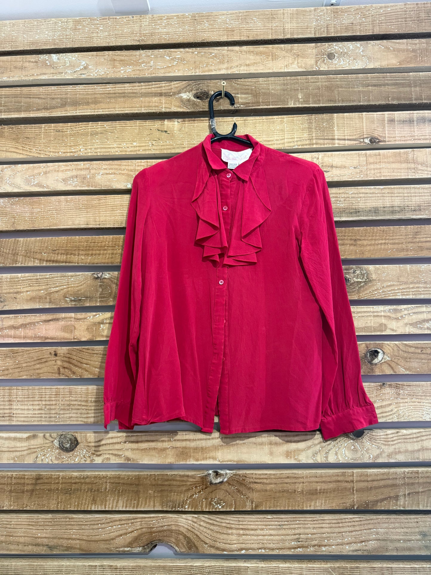 Vintage 80s Zandra Rhodes red ruffled silk blouse/ top. Free sizing up to a UK 12