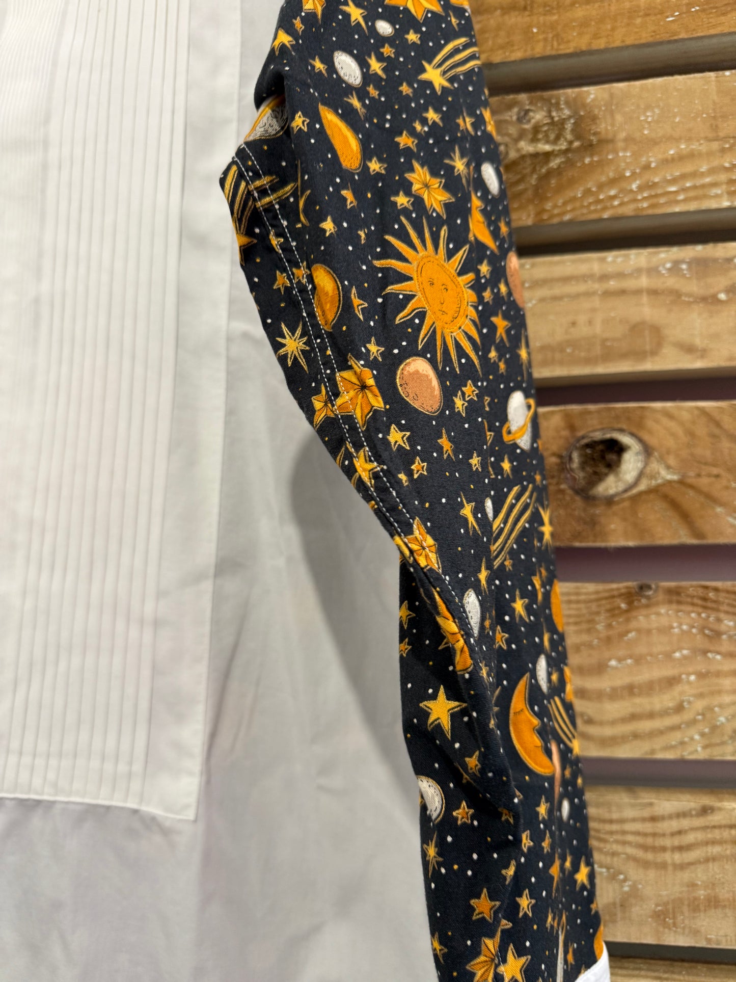 Frederick Theak white & stars & moon Dress Shirt - tuxedo, Size 16 collar. Size XL. Black tie.