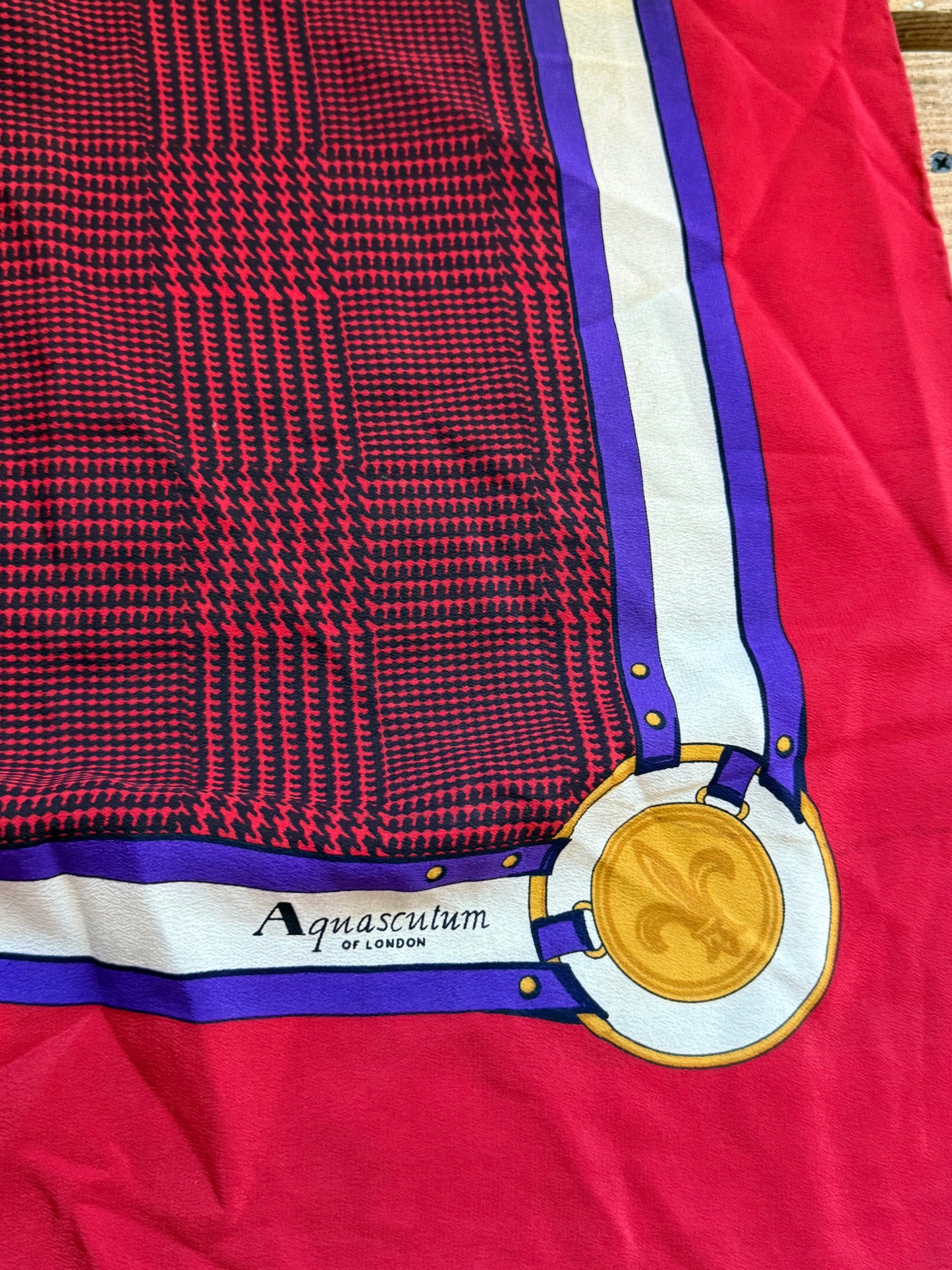 Vintage 80s Aquascutum silk scarf. Equestrian.