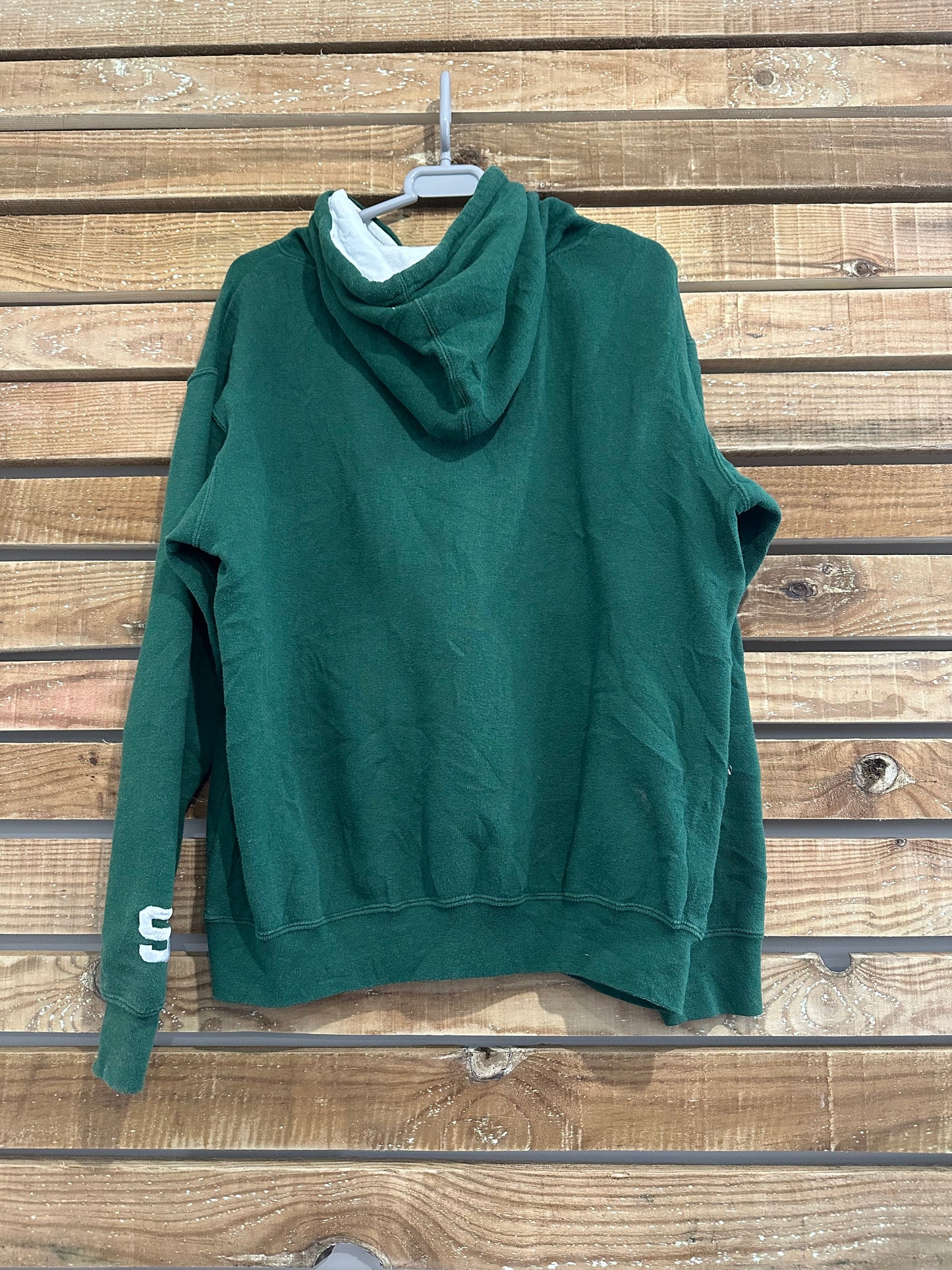 Vintage 90s Michigan State University hoodie/ hooded sweater. USA/ American. Green. Size Small