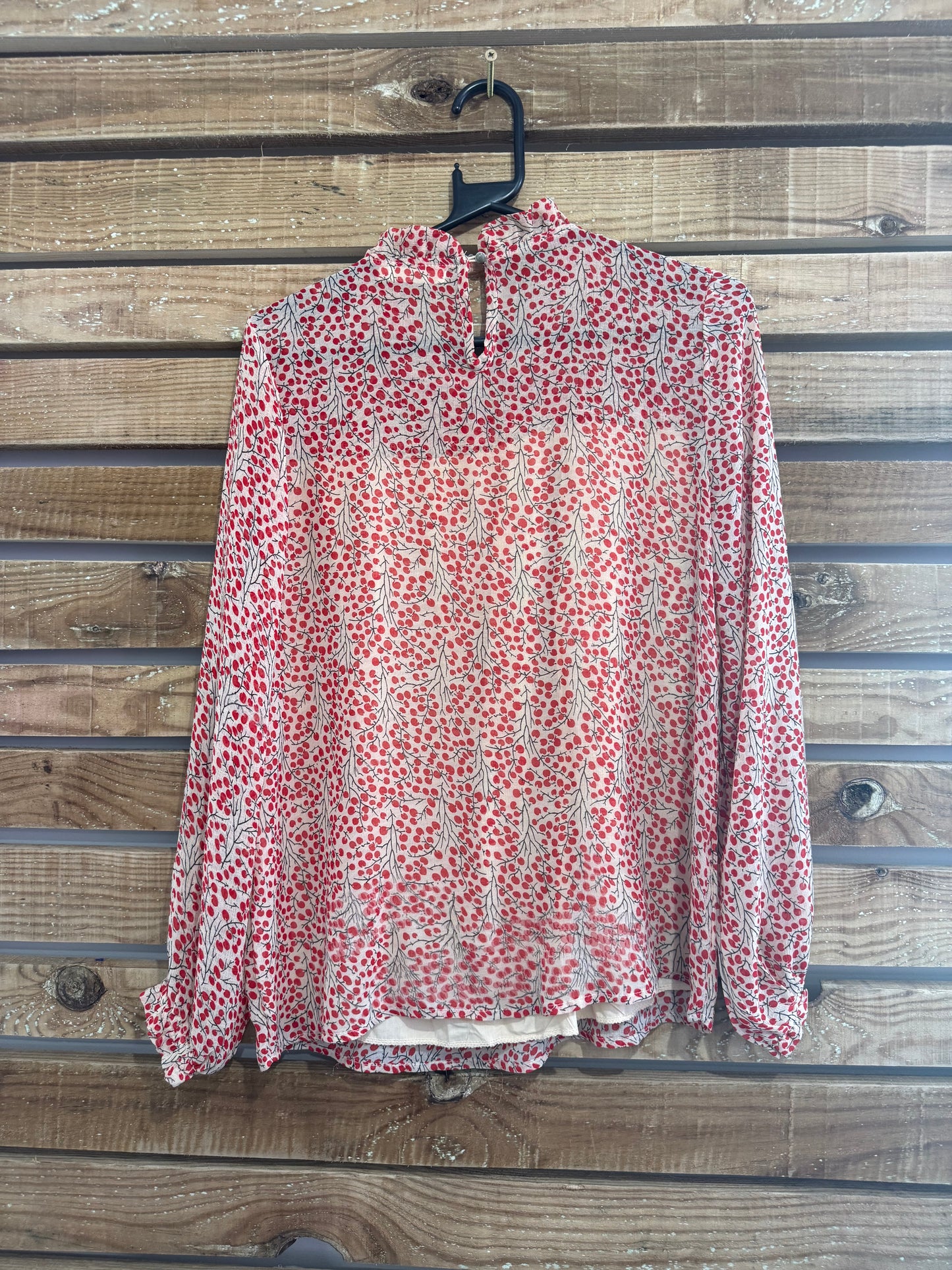 Red berry ruffled high neck top. Size Small. Boho/ summer.
