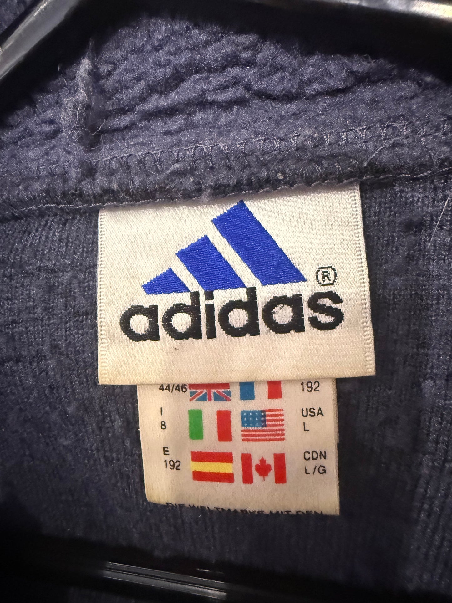 Vintage 90s RARE Adidas 1/4 zip spell-fleece jacket. Blue. Size Large.