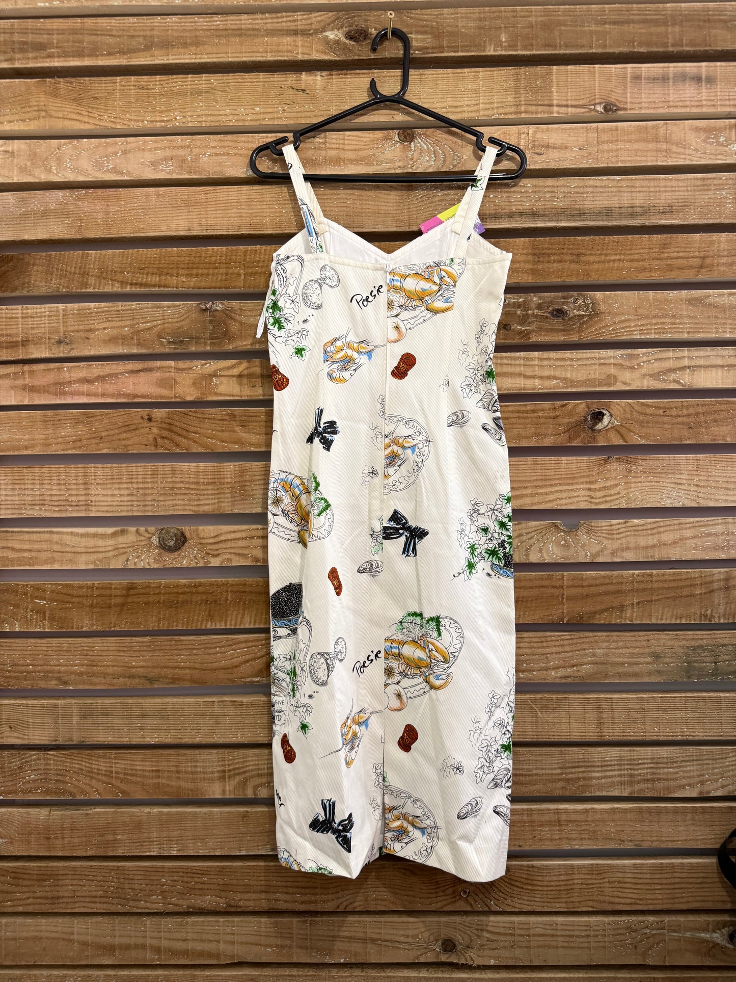 Vintage 80s does 50s Louis Féraud novelty wiggle Dress. Food print. Size UK12. Rare.