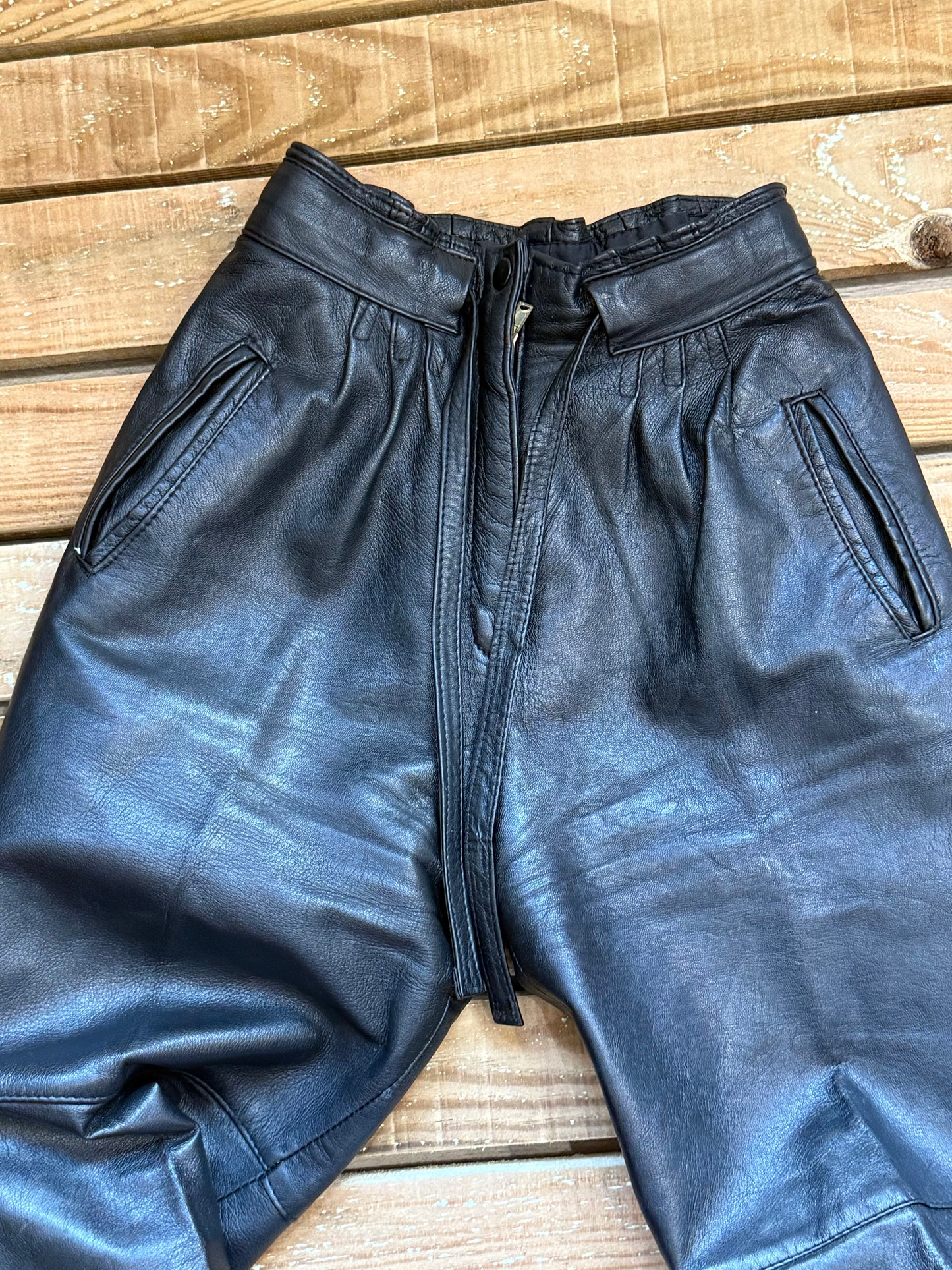 Vintage 90s leather pants/ trousers. 23-25” waist. Size UK4 to UK6