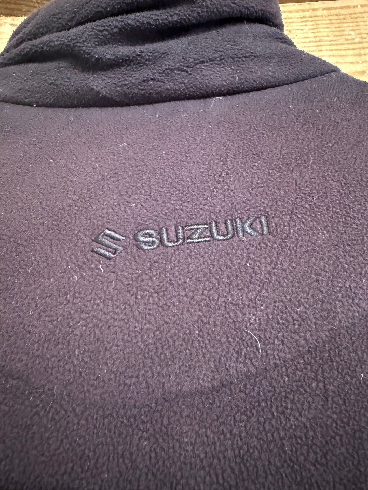 Vintage 90s Suzuki Fleece Jacket. Zip up. Size Large. Black. Car/ motorsport/ racing.