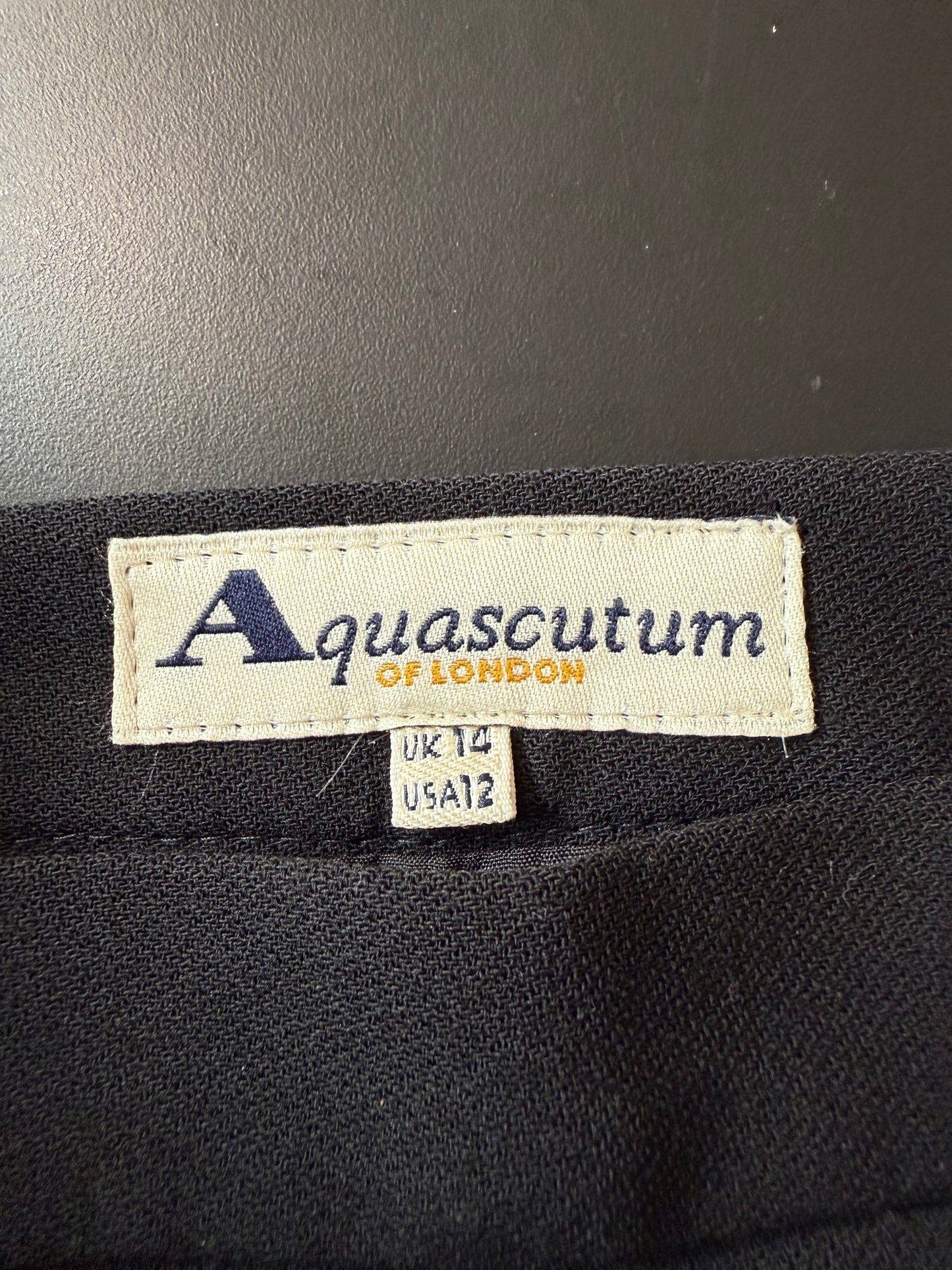 Vintage 80s, 40s style, Aquascutum black wool skirt. Size UK12, 32” waist