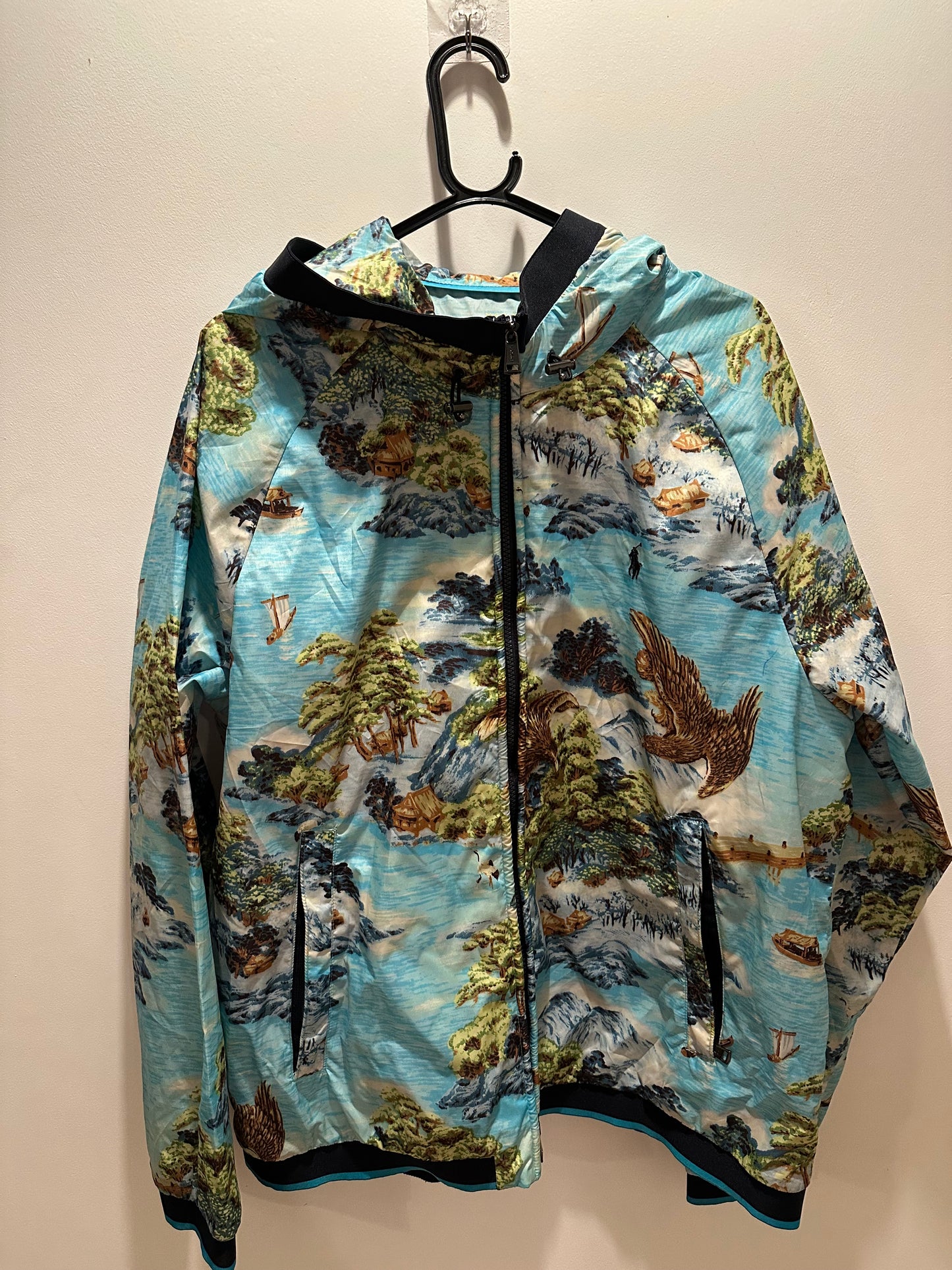 Vintage Y2K Polo Ralph Lauren blue lightweight windbreaker jacket. Hawaiian. Festival. Rare. Size XL