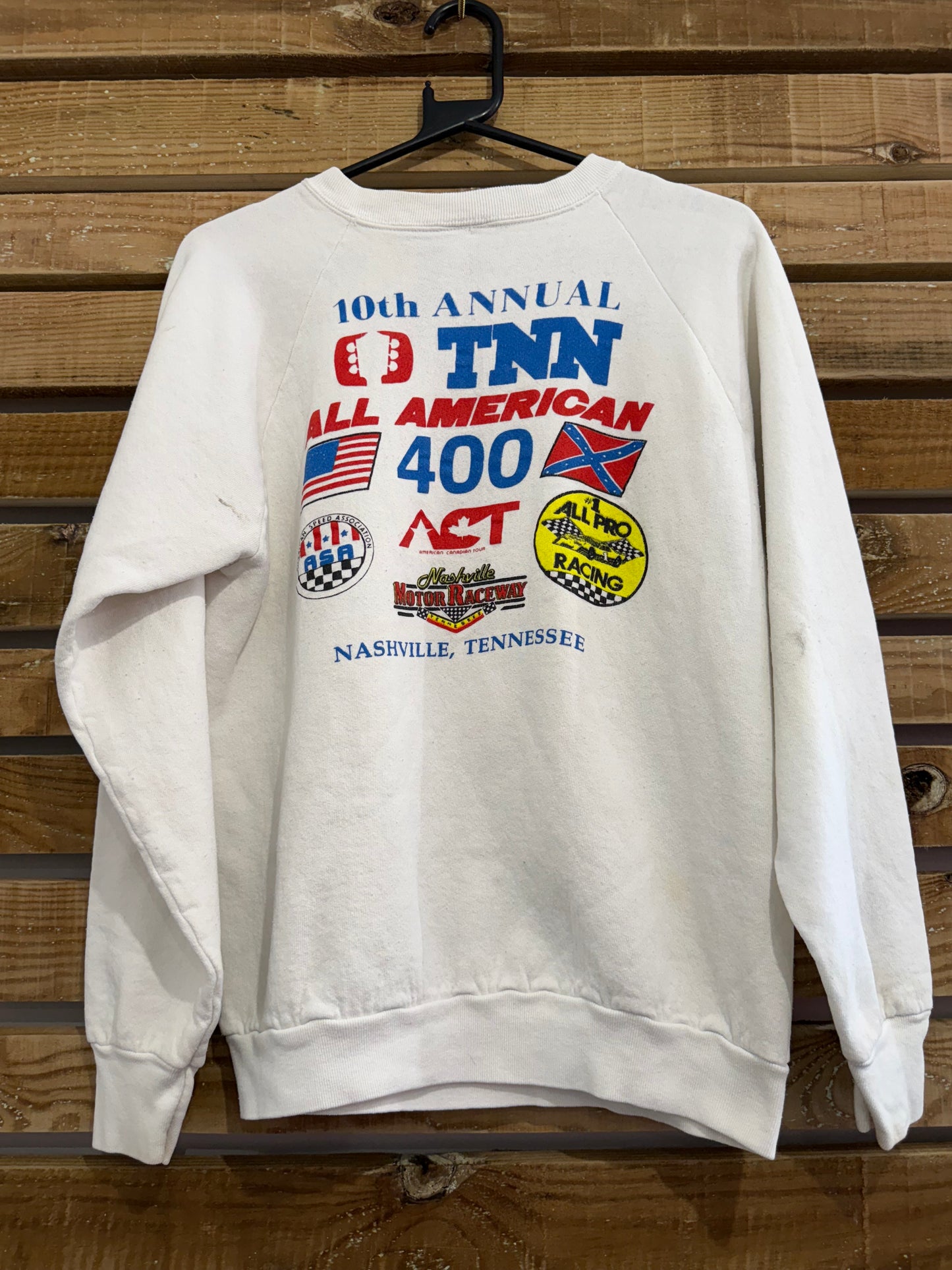 Vintage 90s TNN All American short track Super Bowl sweater/ sweatshirt. USA. Size Small.