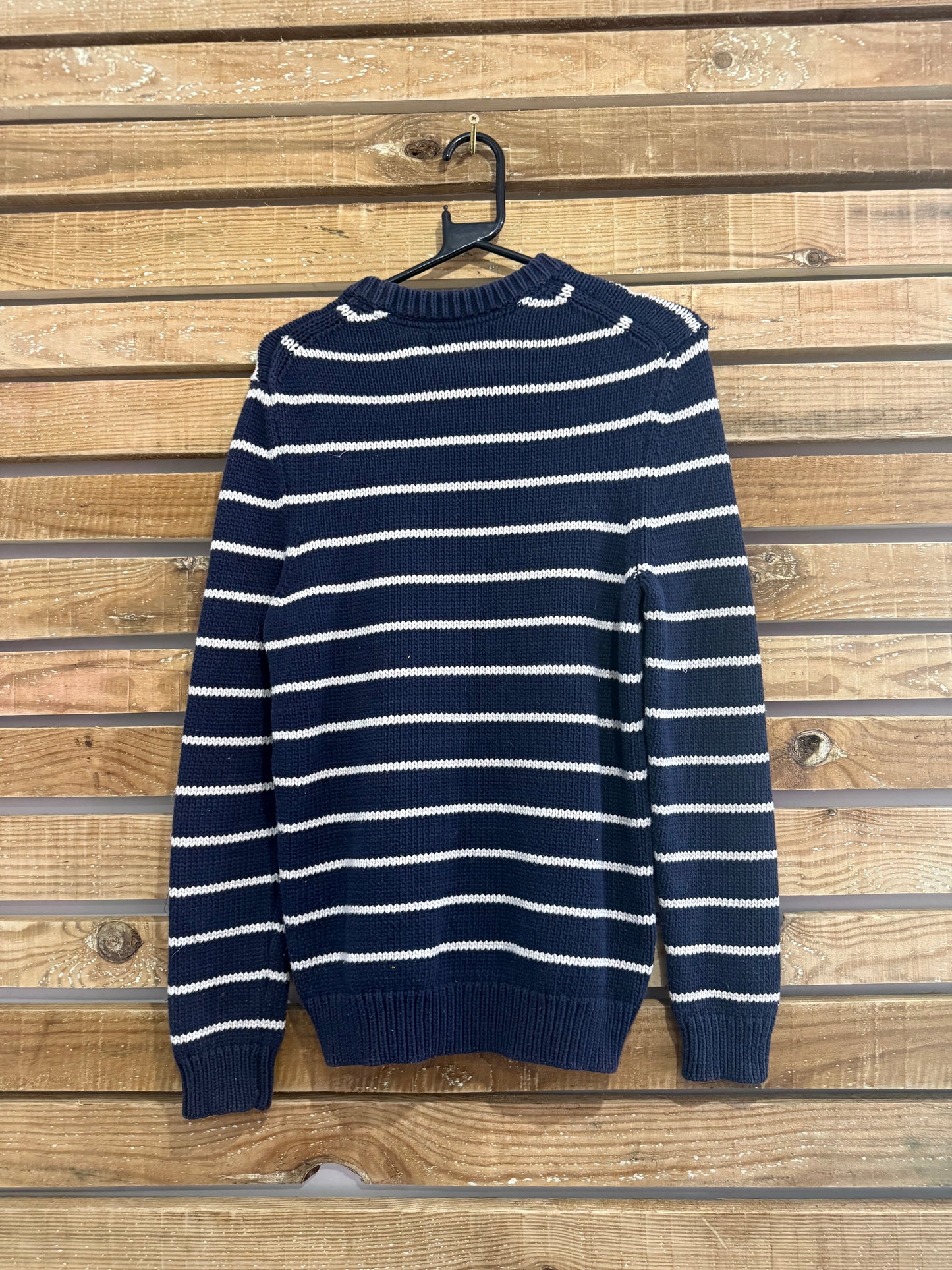 Vintage 90s Lyle & Scott knit stripe jumper/ sweater. Blue. Size medium.