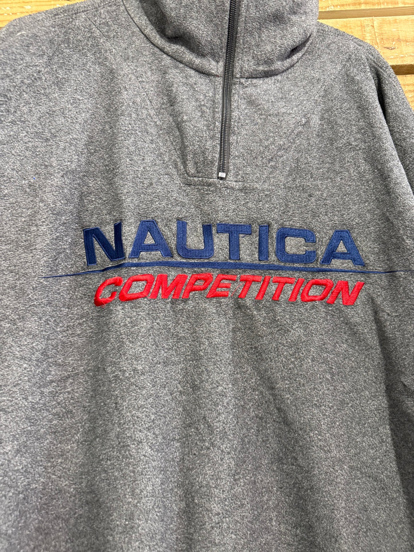 Vintage 90s RARE Nautica spell-out fleece 1/4 zip jacket. Grey. Size XL