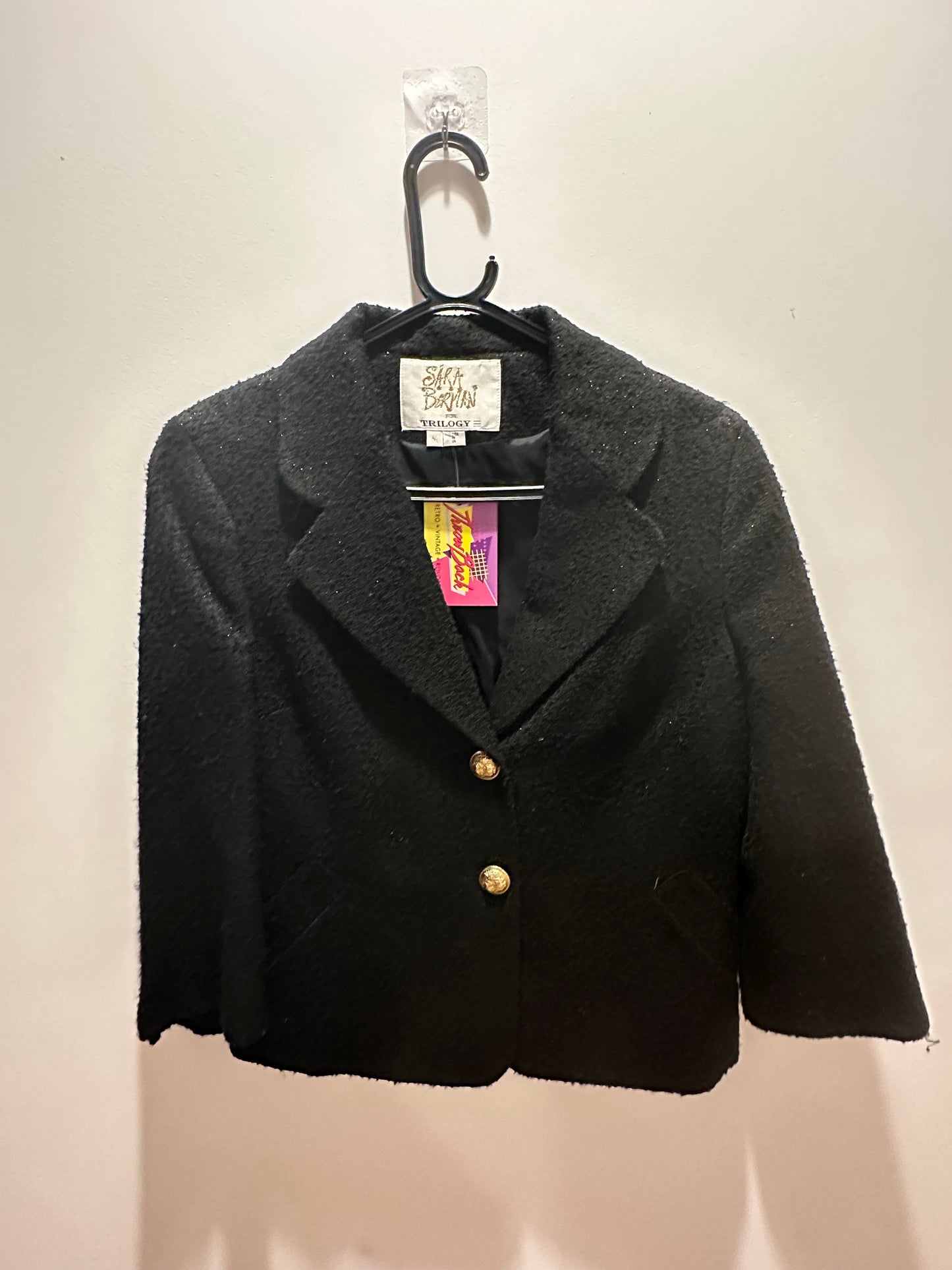 Vintage 90s Sara Berman Black Tweed/ Wool Blazer. Size medium.