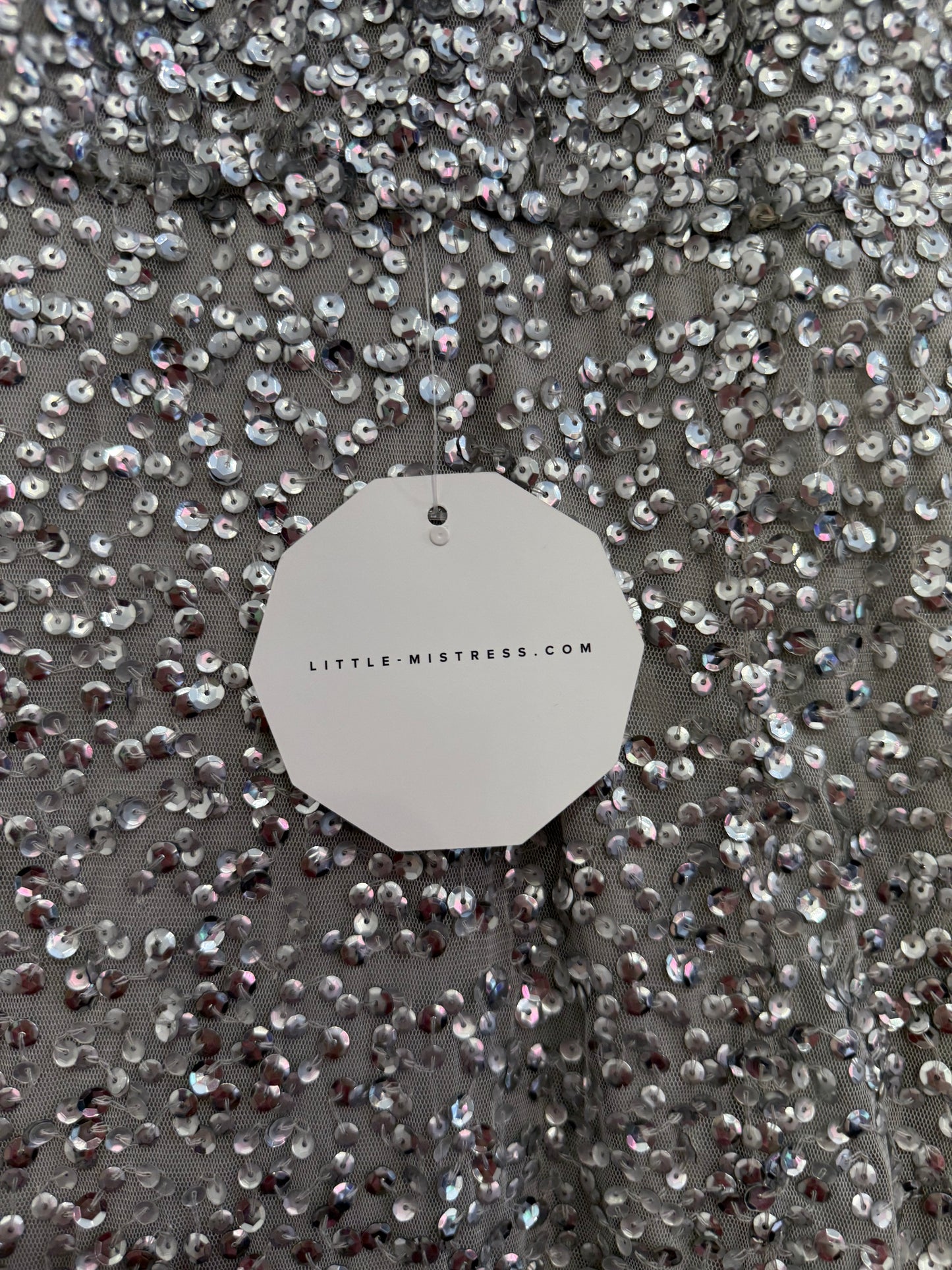 Little Mistress sequin long evening dress. Open back, side split. UK8