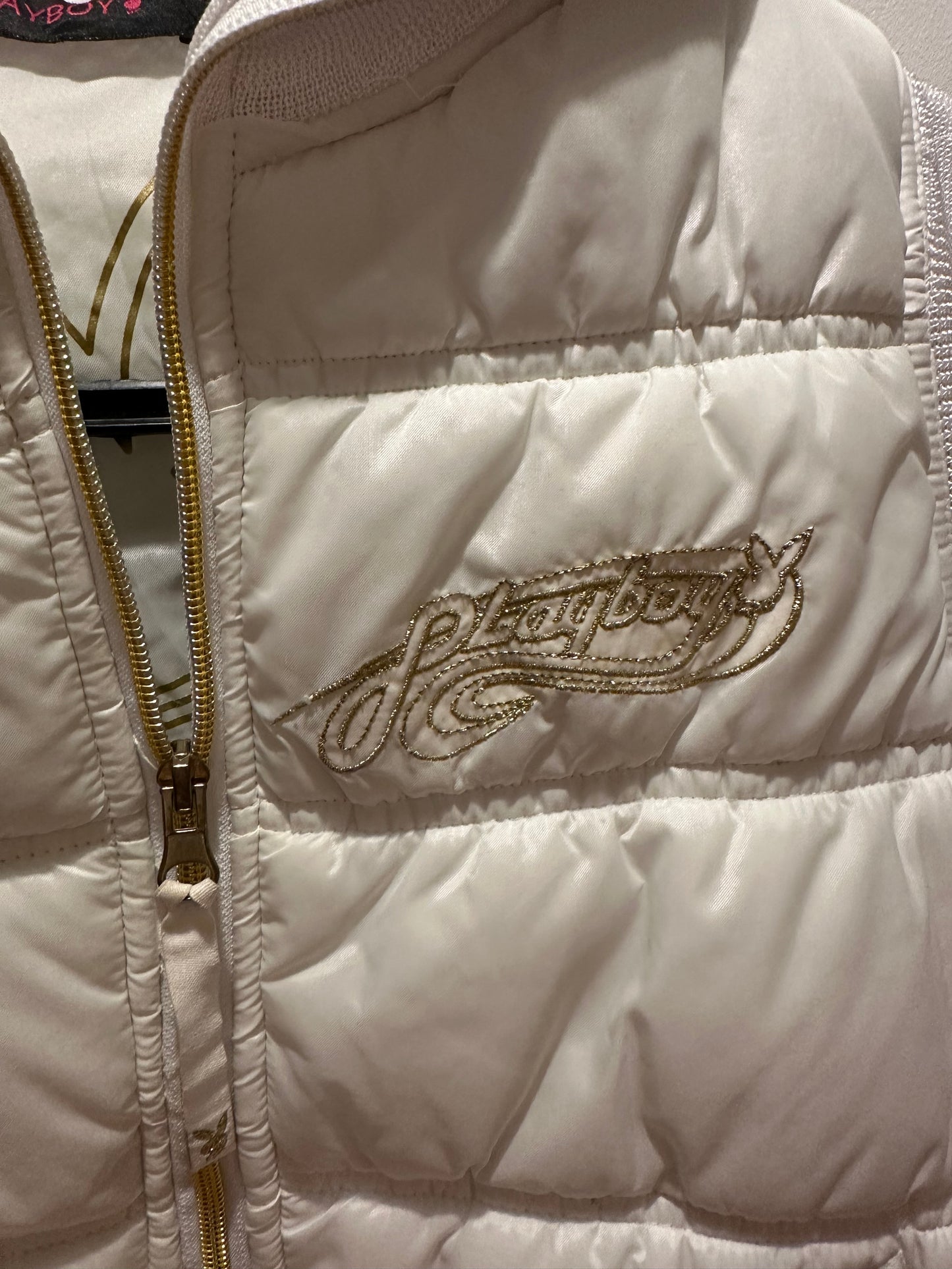 Vintage Y2K RARE Playboy Puffer Gilet. White. Size Medium