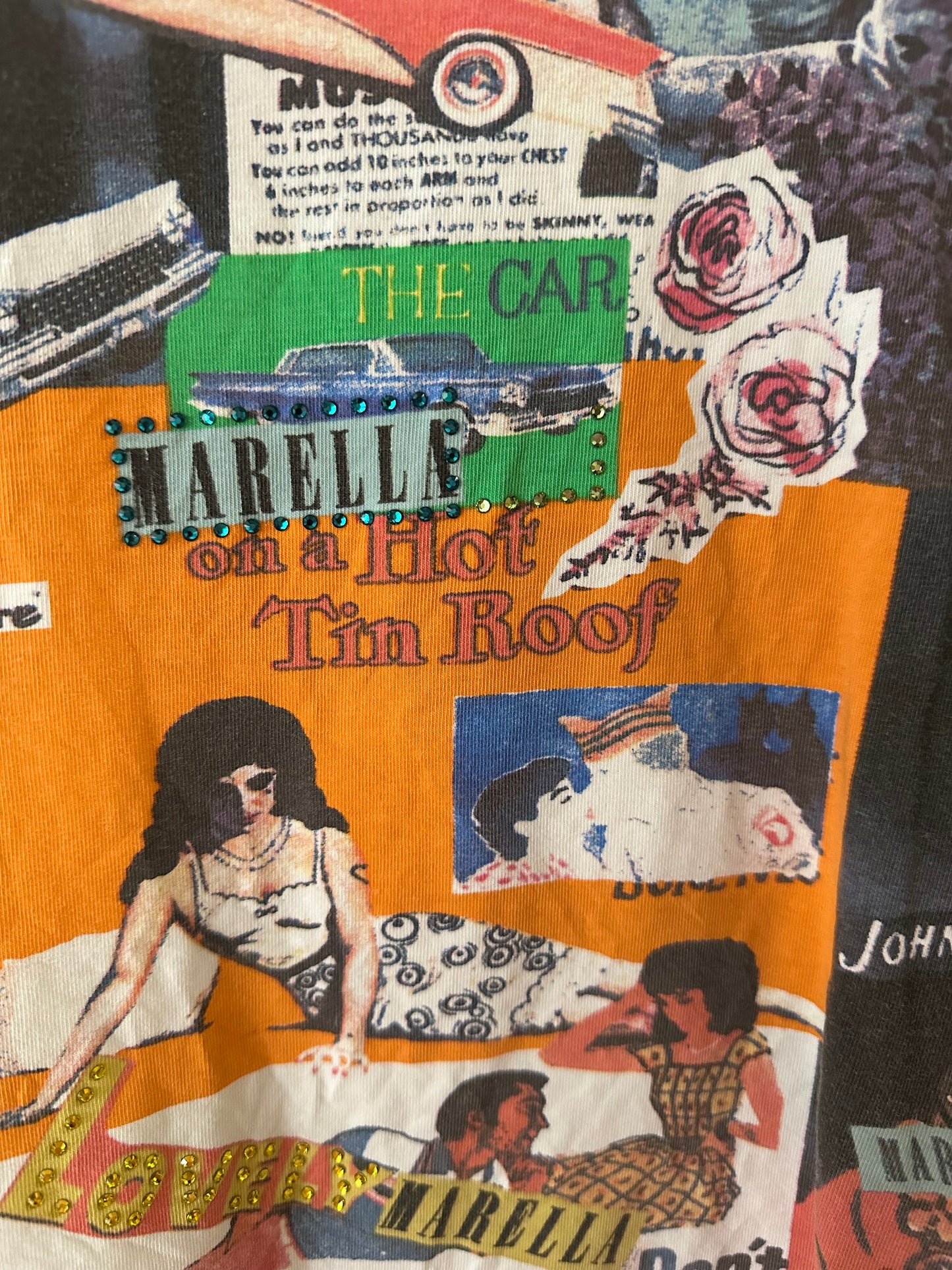 Vintage Y2K magazine print/ pop art long sleeved t-shirt. Size large.