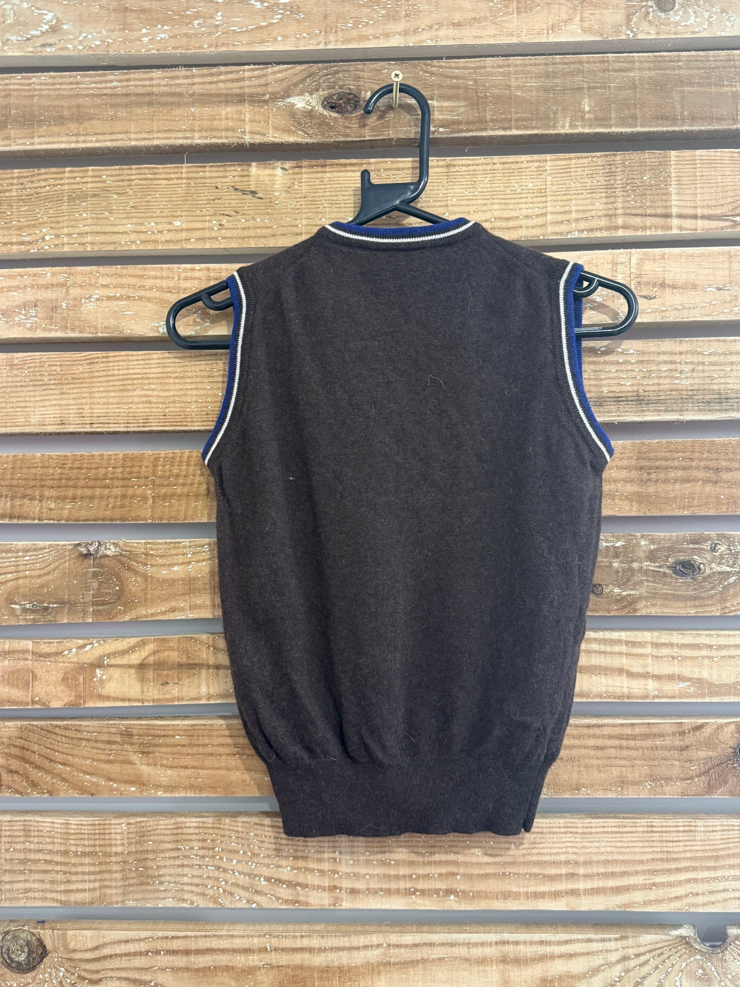 Vintage 90s Fred Perry knitted vest jumper/ sweater. Brown. Size Small. Golf.