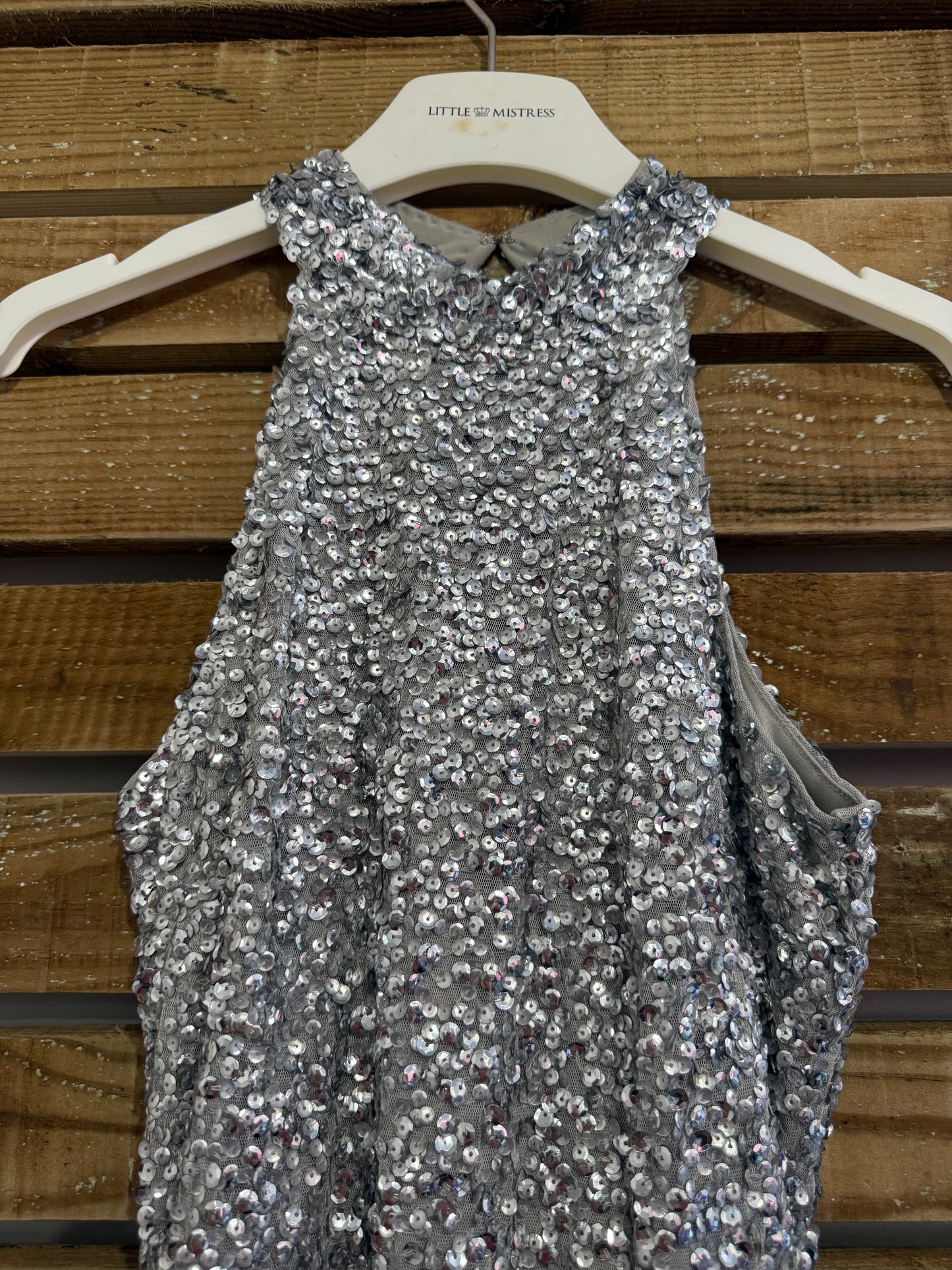 Little Mistress sequin long evening dress. Open back, side split. UK8