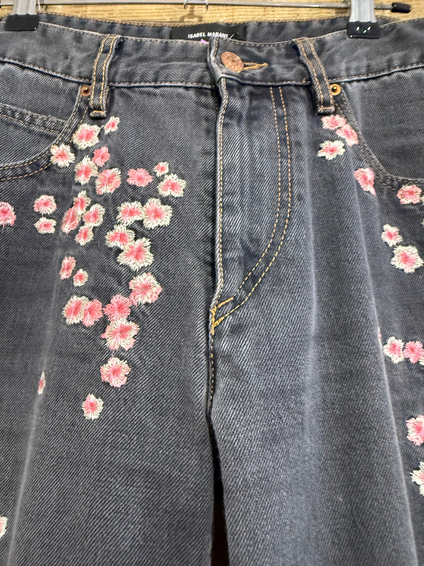 Vintage Y2K Isabel Marant embroidered cherry blossom jeans. Size UK8-10, waist 30”