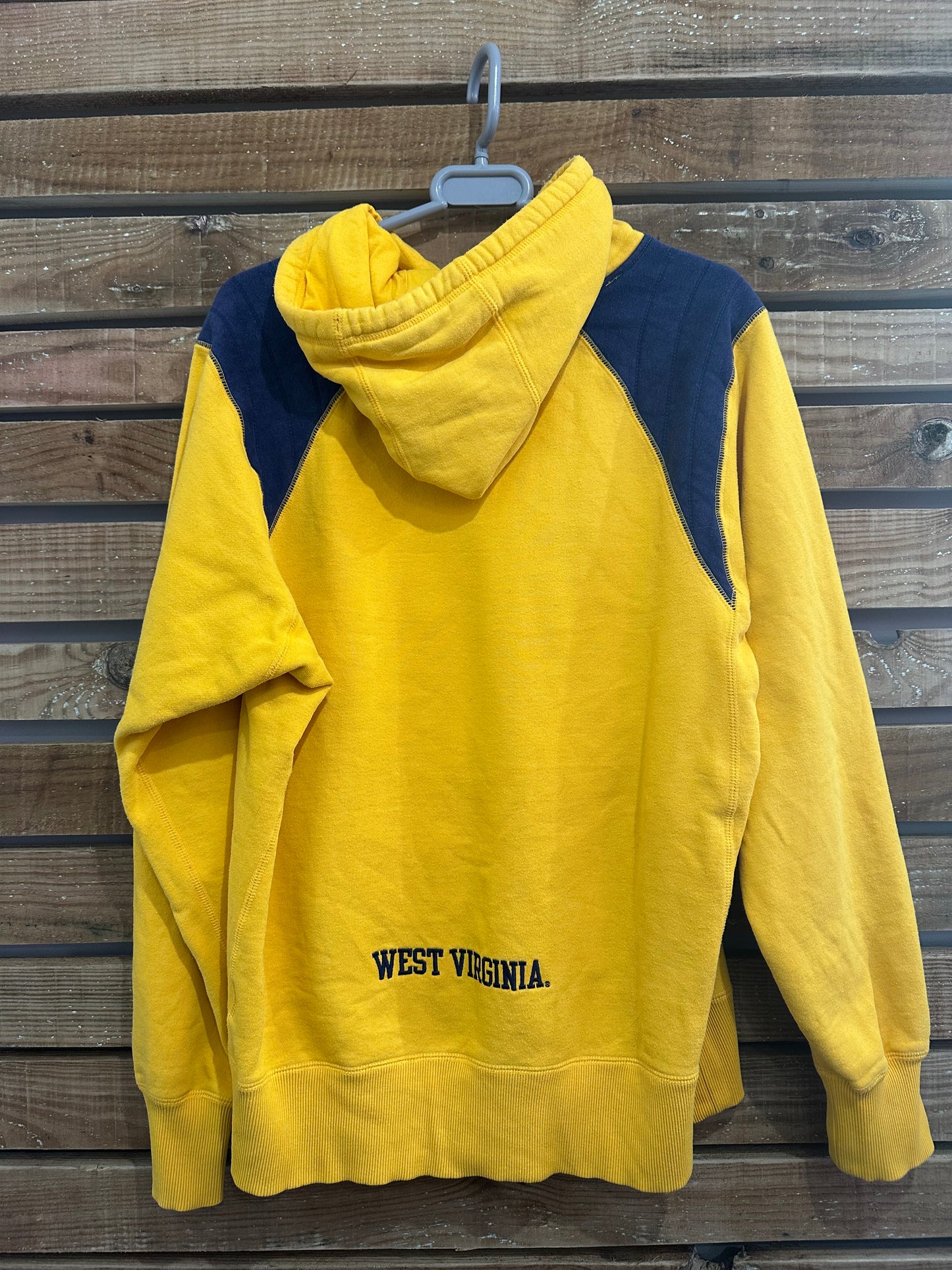 Vintage 90s Nike West Virginia University hoodie/ hooded sweater. USA/ American. Grey Size Small.