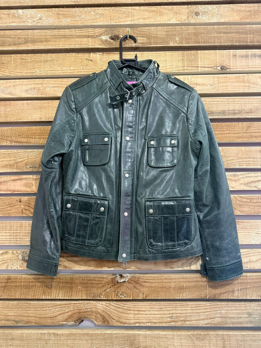 Vintage Y2K Green leather bomber jacket. Size 16