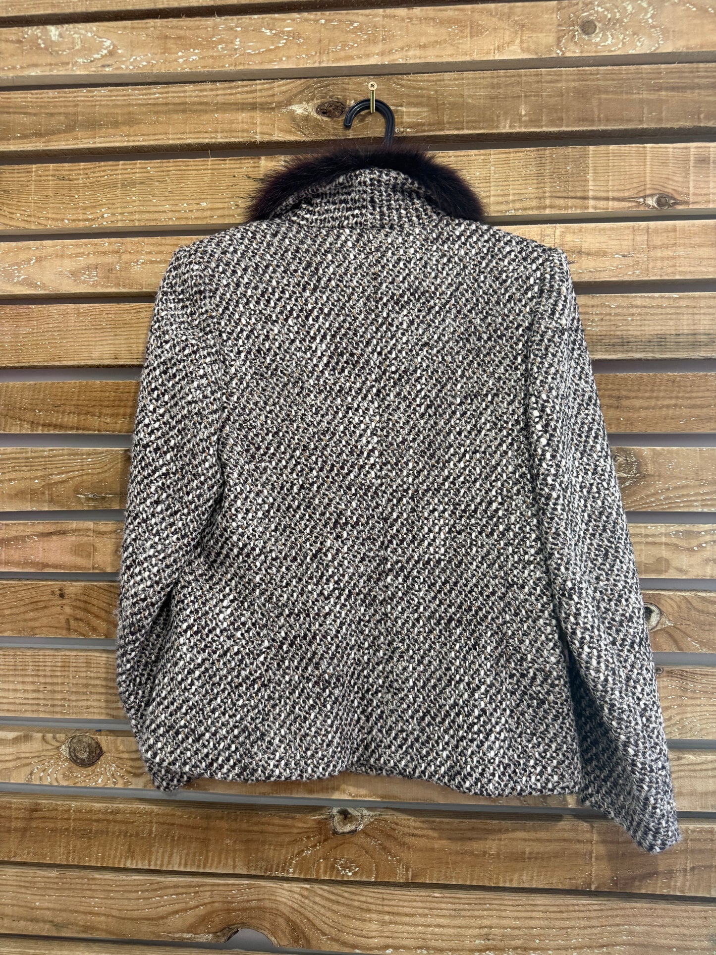 Vintage 80s Tweed Jacket with fur collar. Size UK12