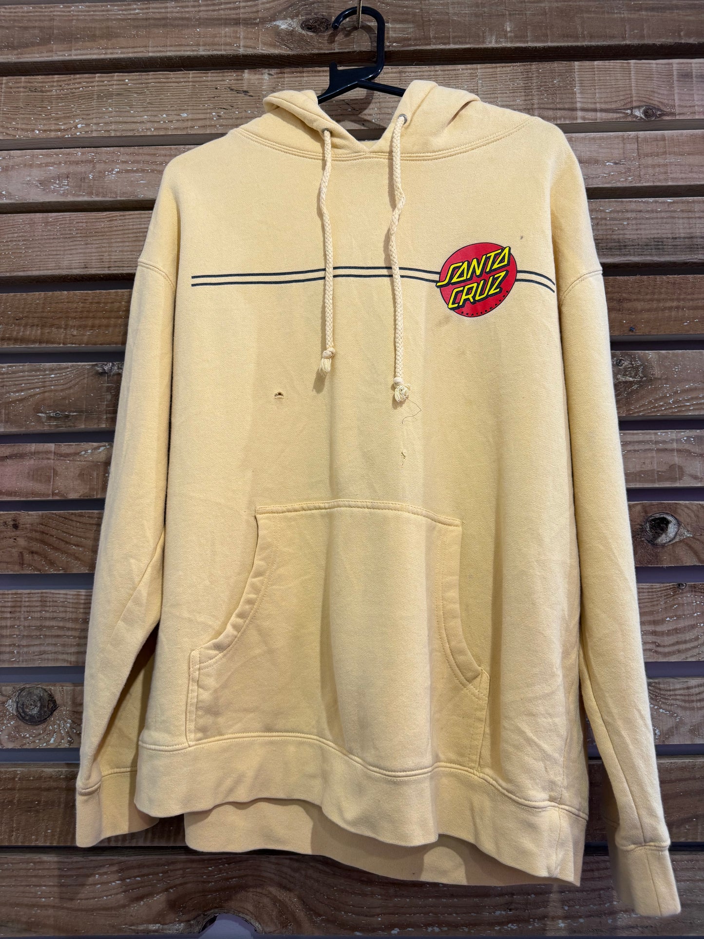 Vintage Y2K Santa Cruz Skateboard hoodie/ hooded sweater. Yellow. Size Large.