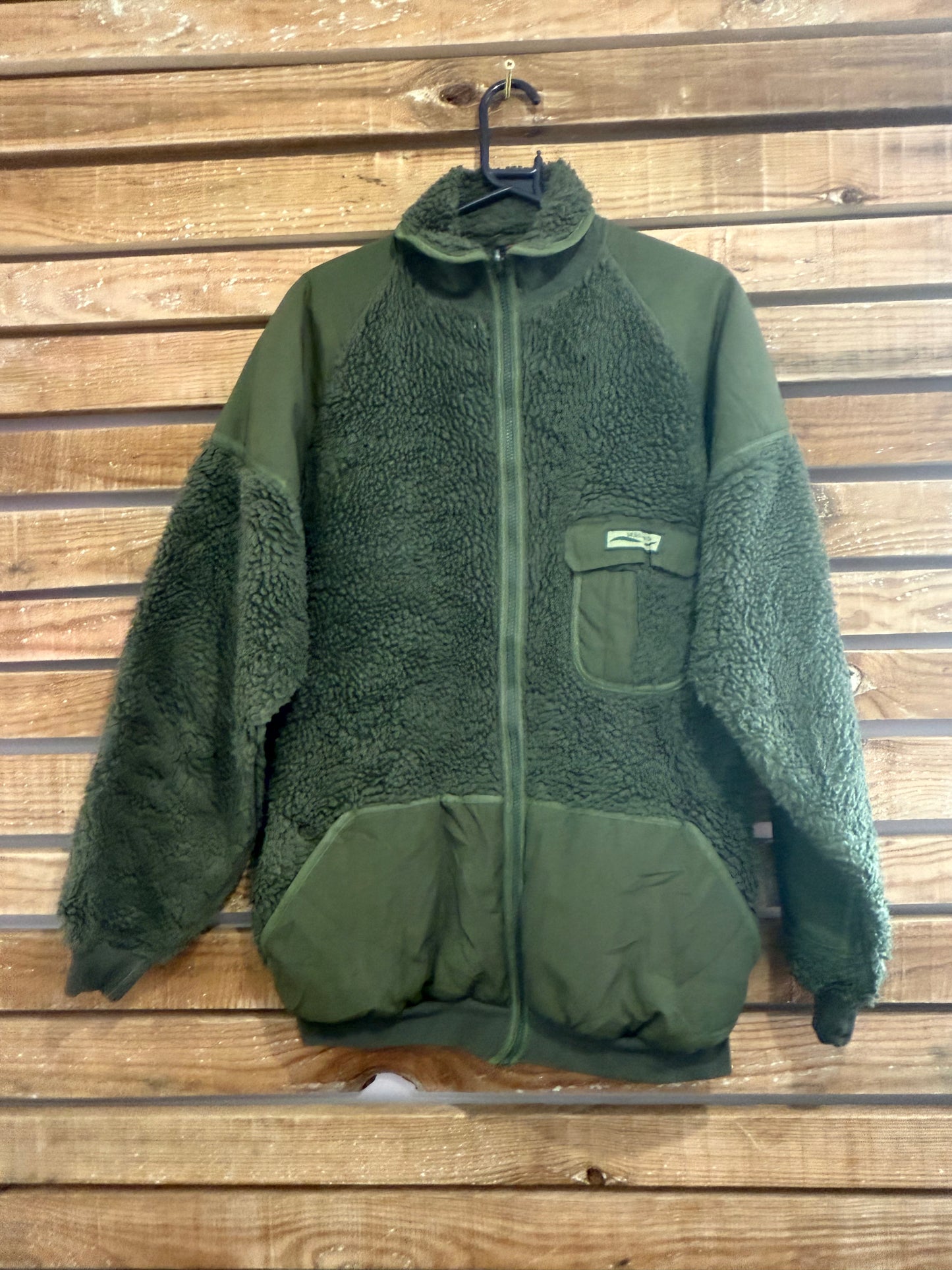 Vintage 90s Khaki green zip up fleece jacket. Fishing/ outdoors. Size XL