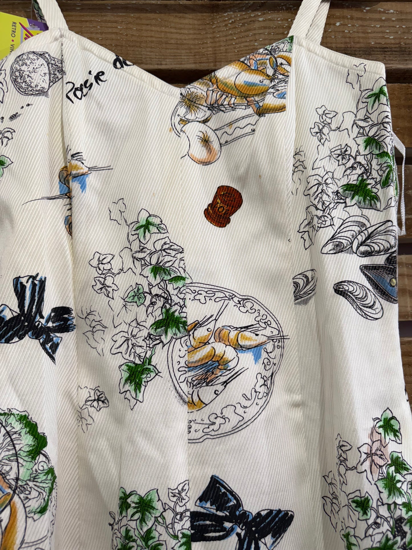 Vintage 80s does 50s Louis Féraud novelty wiggle Dress. Food print. Size UK12. Rare.