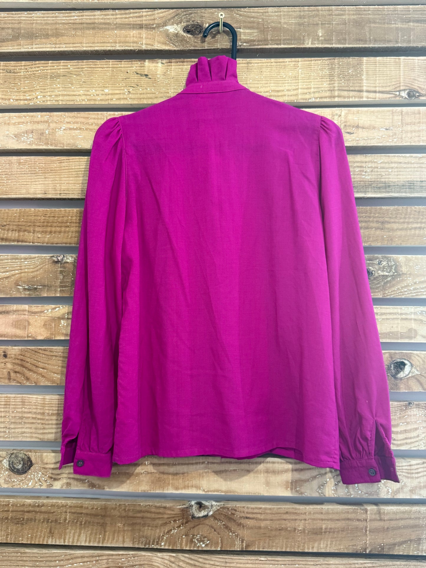 Vintage 80s fuschia ruffled blouse/ evening top. Free sizing up to a UK 14.
