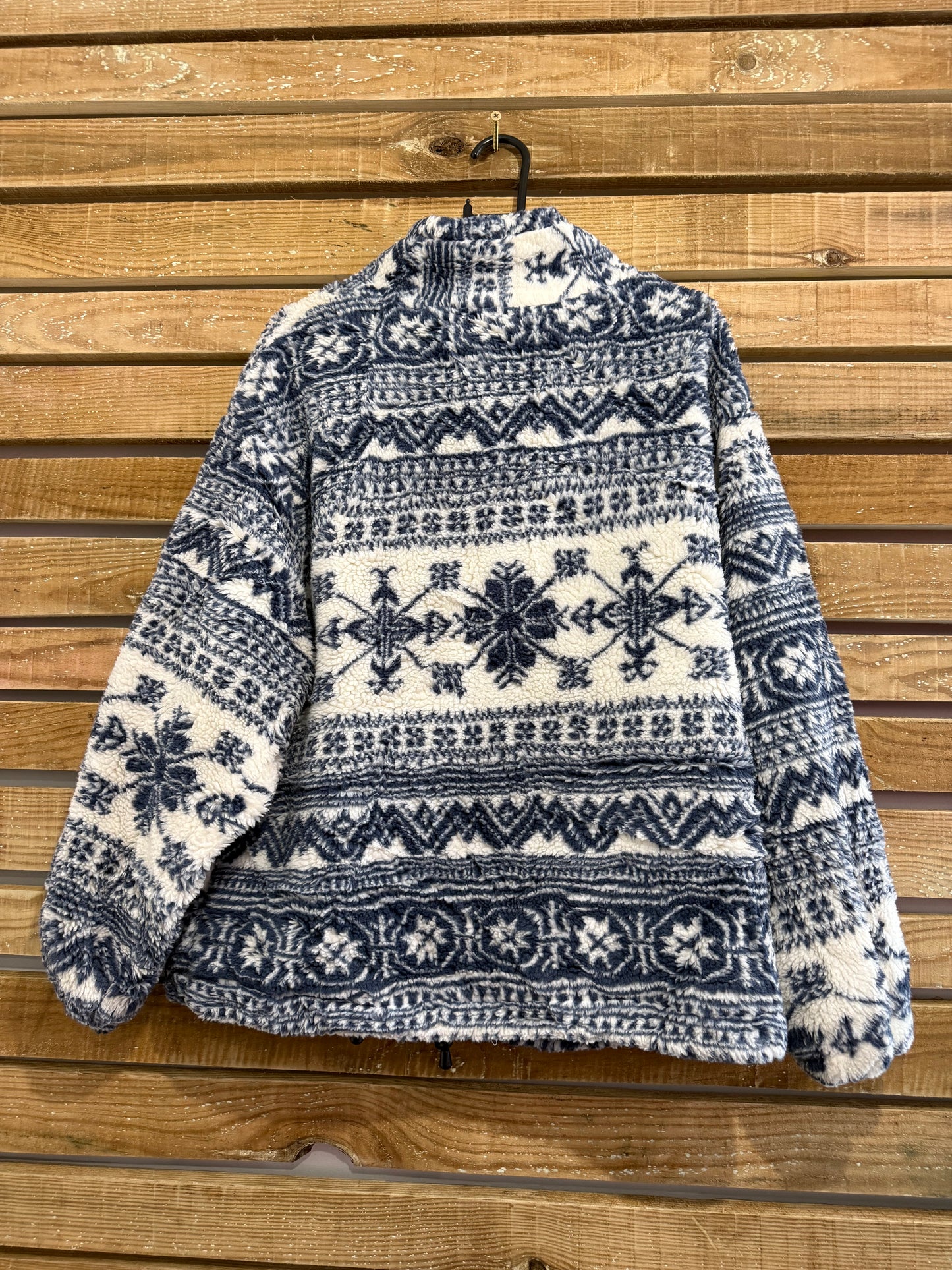 Vintage 90s festive snowflake print zip up fleece jacket. Christmas. Size Medium.