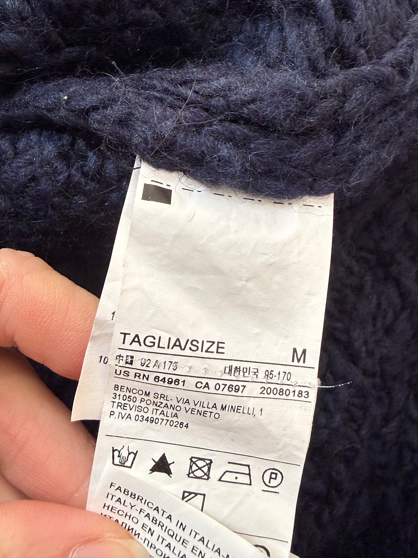 Vintage Y2K Benneton zip up wool knit cardigan/ jumper. Blue. Size Medium.