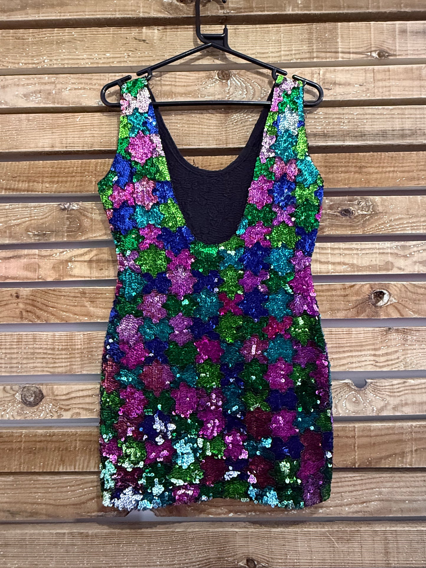 Vintage 80s sequin multicoloured dress. Party/ Festival/ Christmas. Size 10