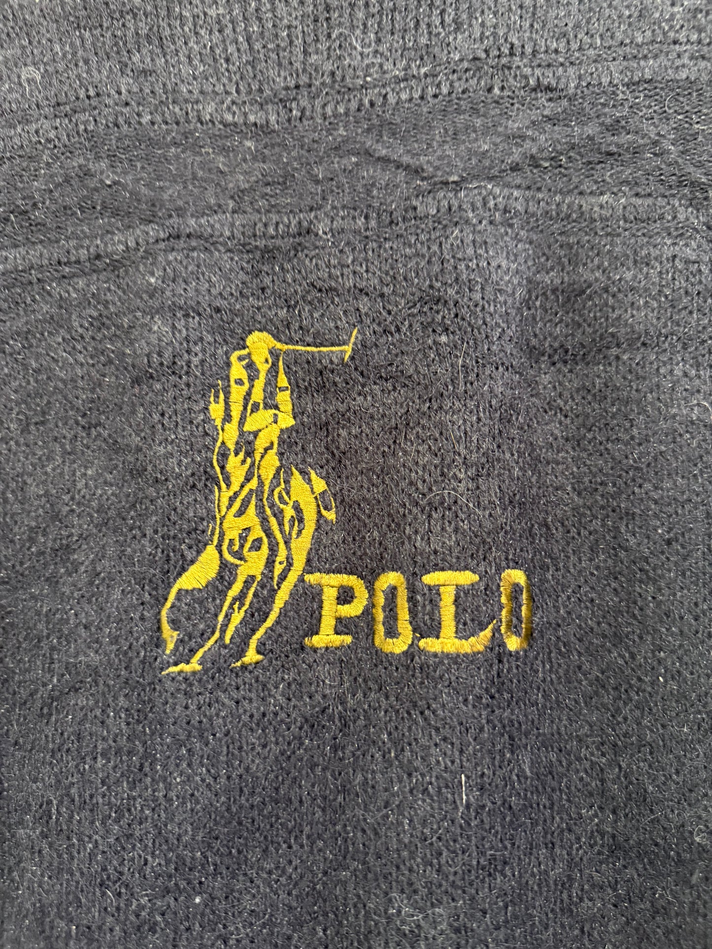 Vintage 80s Ralph Lauren pony spell-out knit jumper/ sweater. Blue. Size medium.