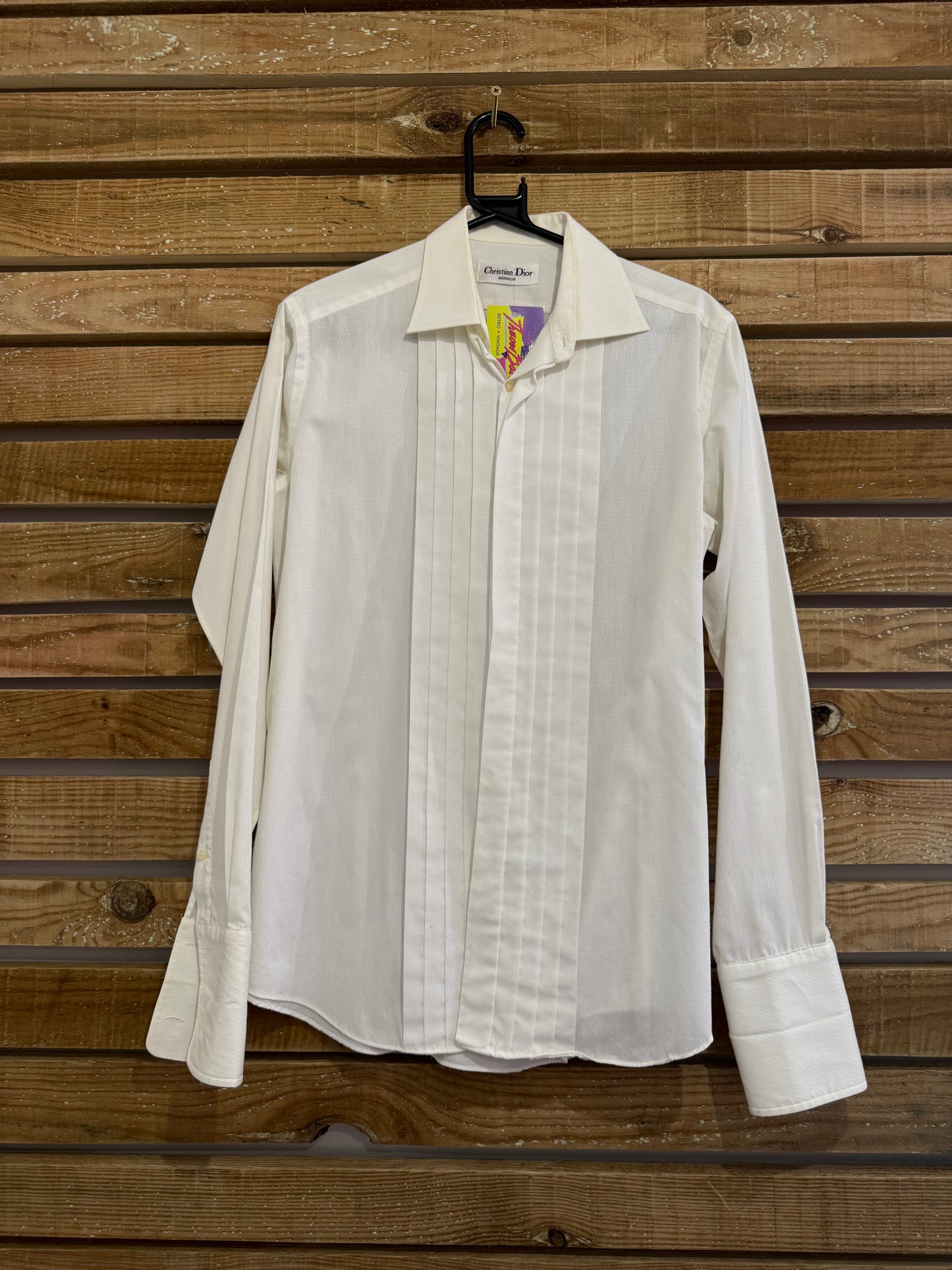 Vintage 80s Christian Dior white pleated dress button up shirt. Size Medium.